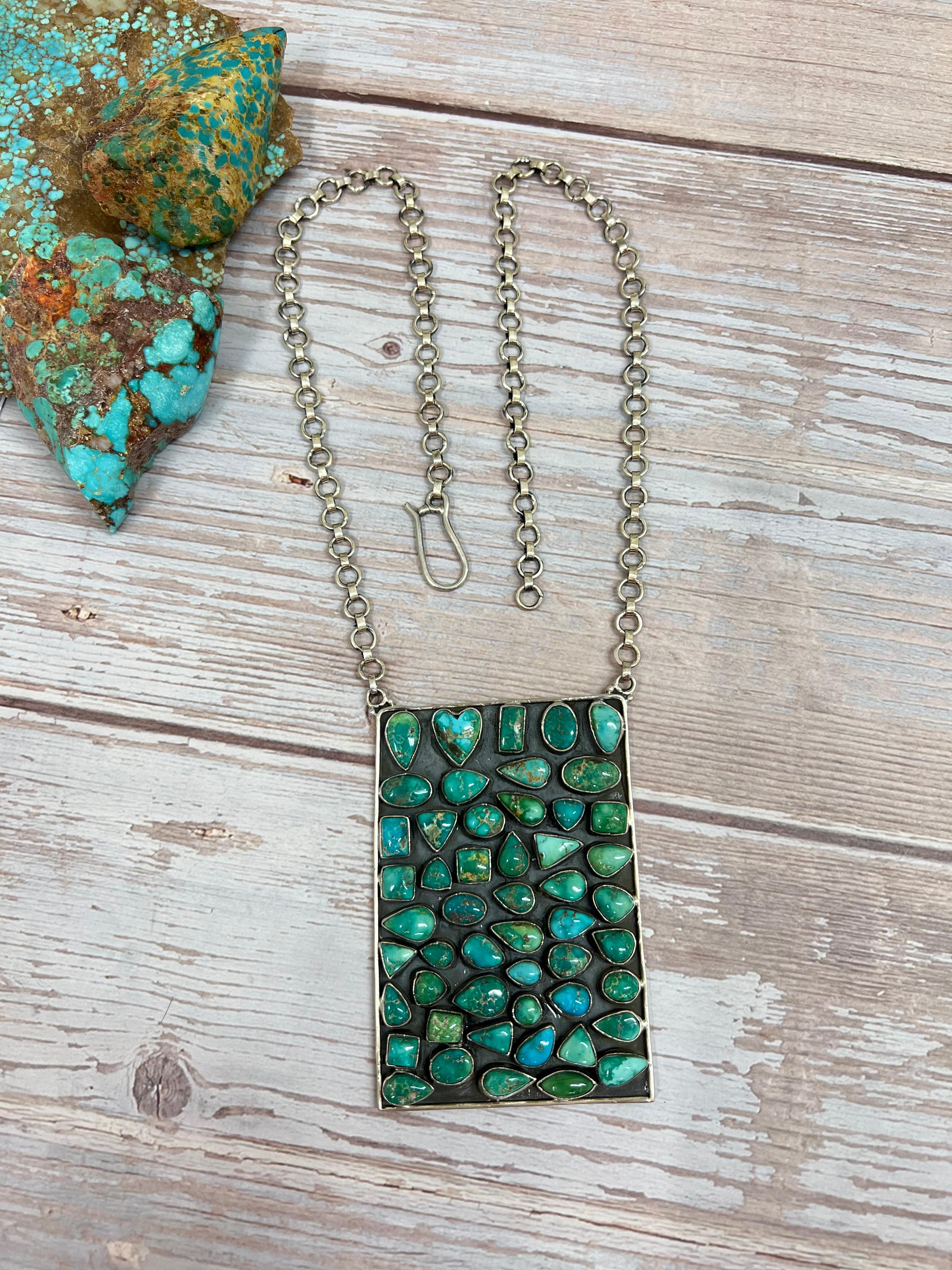 Handmade Sterling Silver Sonoran Mountain Turquoise Necklace with Signed Nizhoni (3)