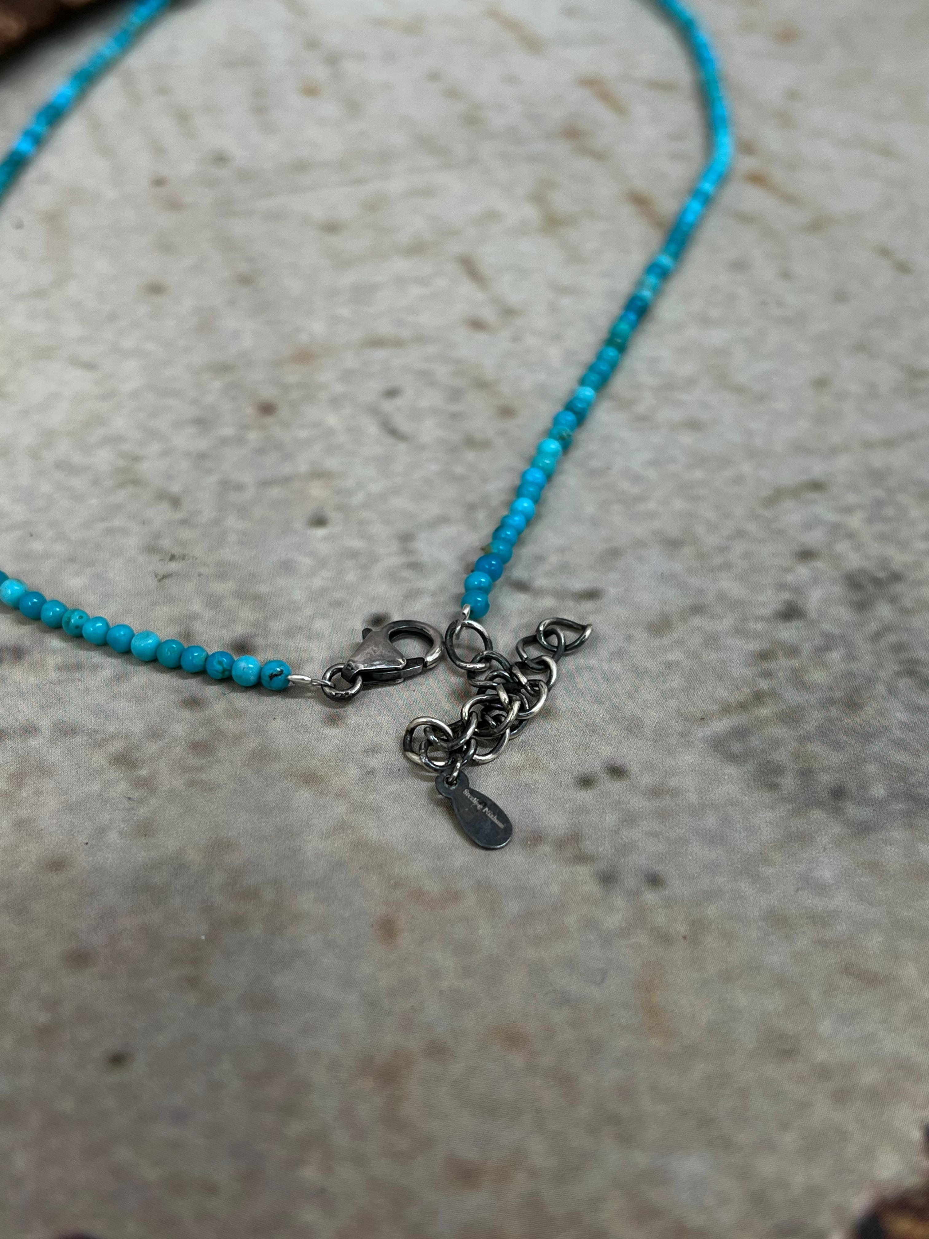 Handmade Sterling Silver Kingman Turquoise Beaded Choker Necklace Signed Nizhoni