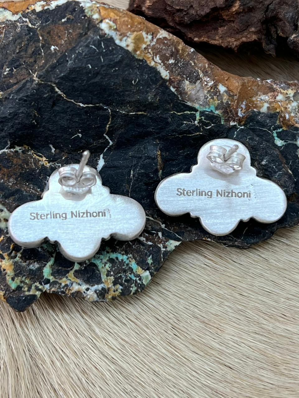BACKROADS Handmade Sterling Silver White Buffalo Post Studs Earrings "Signed Nizhoni" (9)