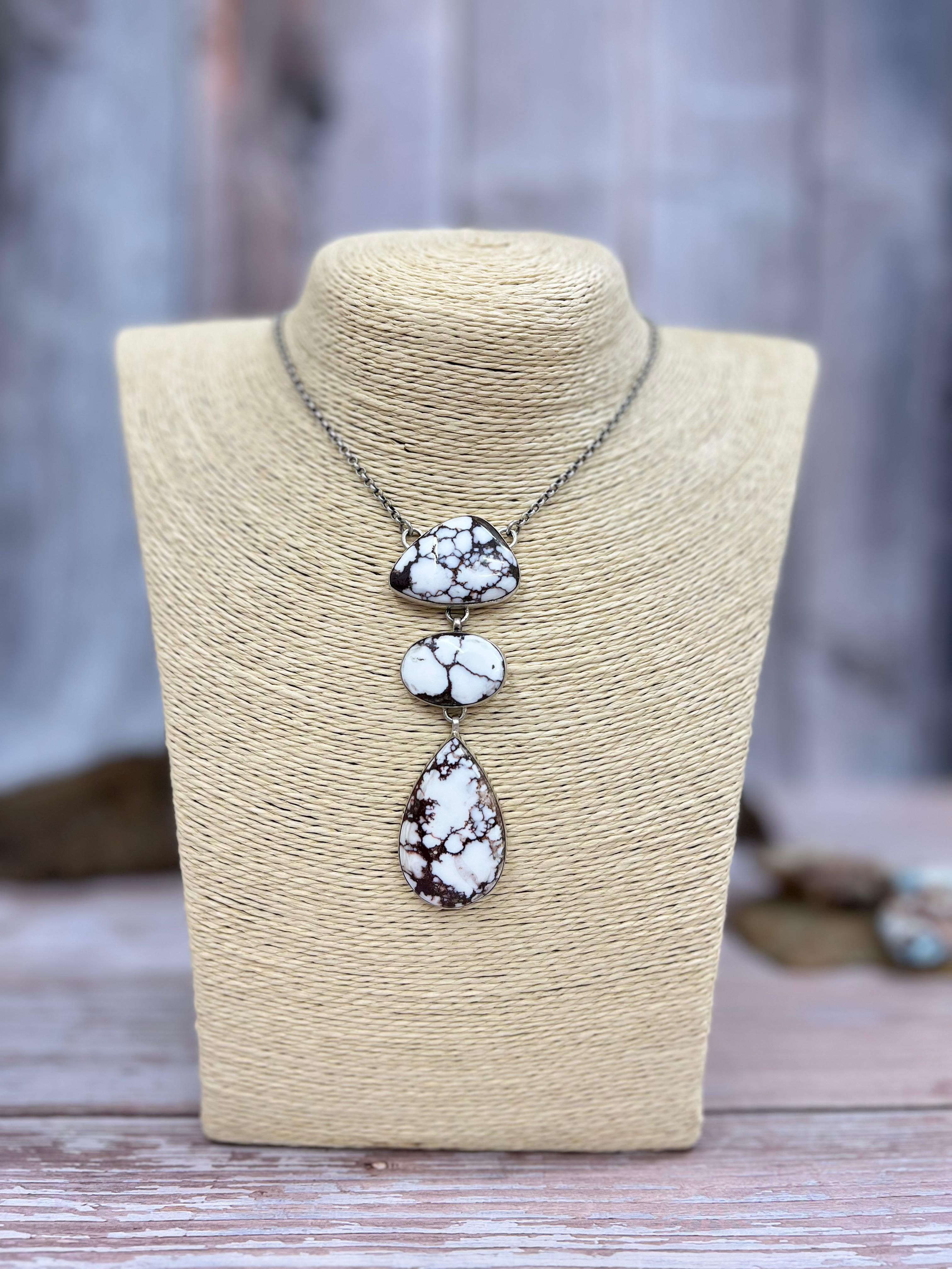 Handmade Sterling Silver Wild Horse Turquoise Necklace with Signed Nizhoni