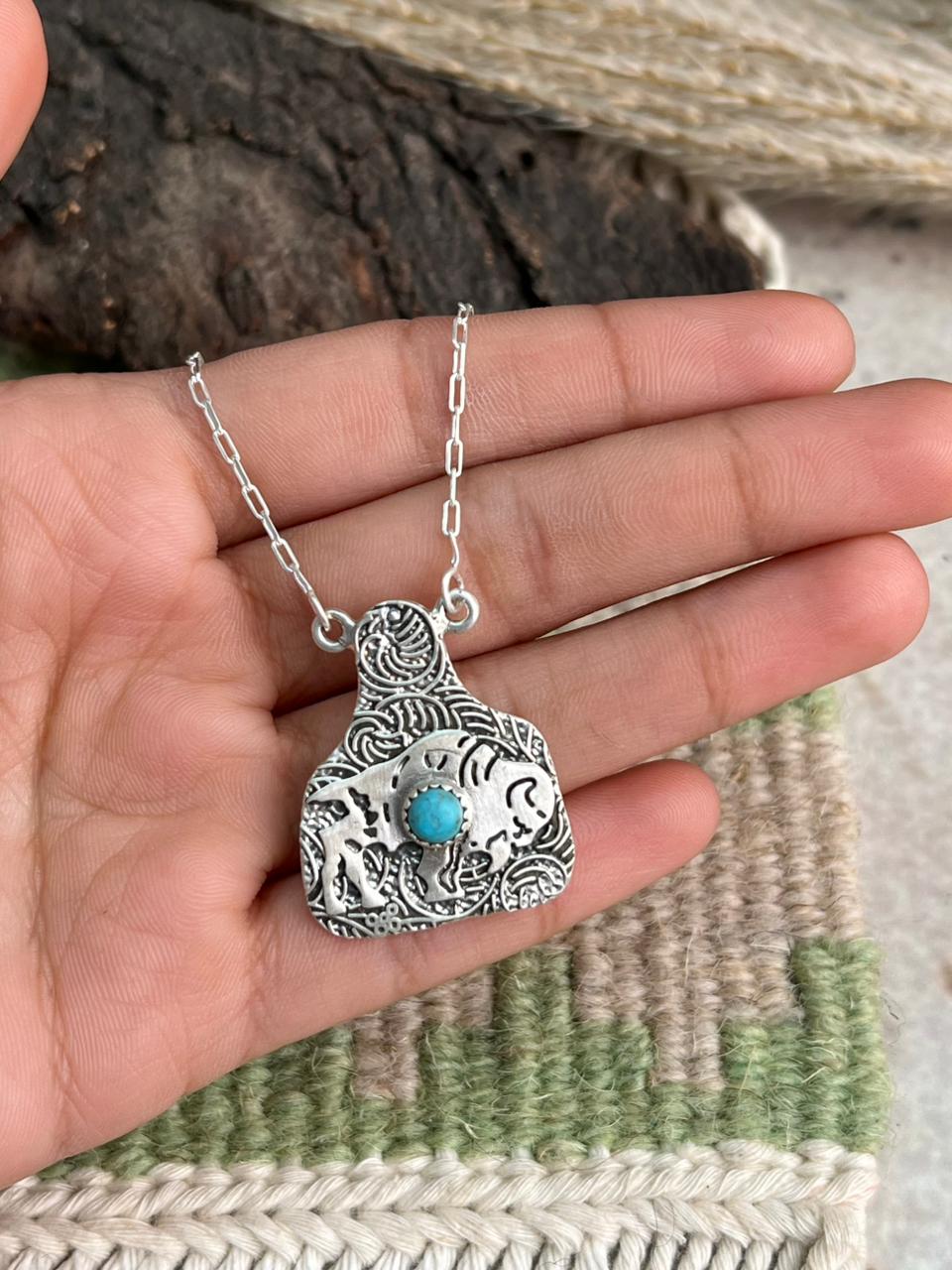 Handmade Sterling Silver Kingman Turquoise Necklace "Signed Nizhoni"