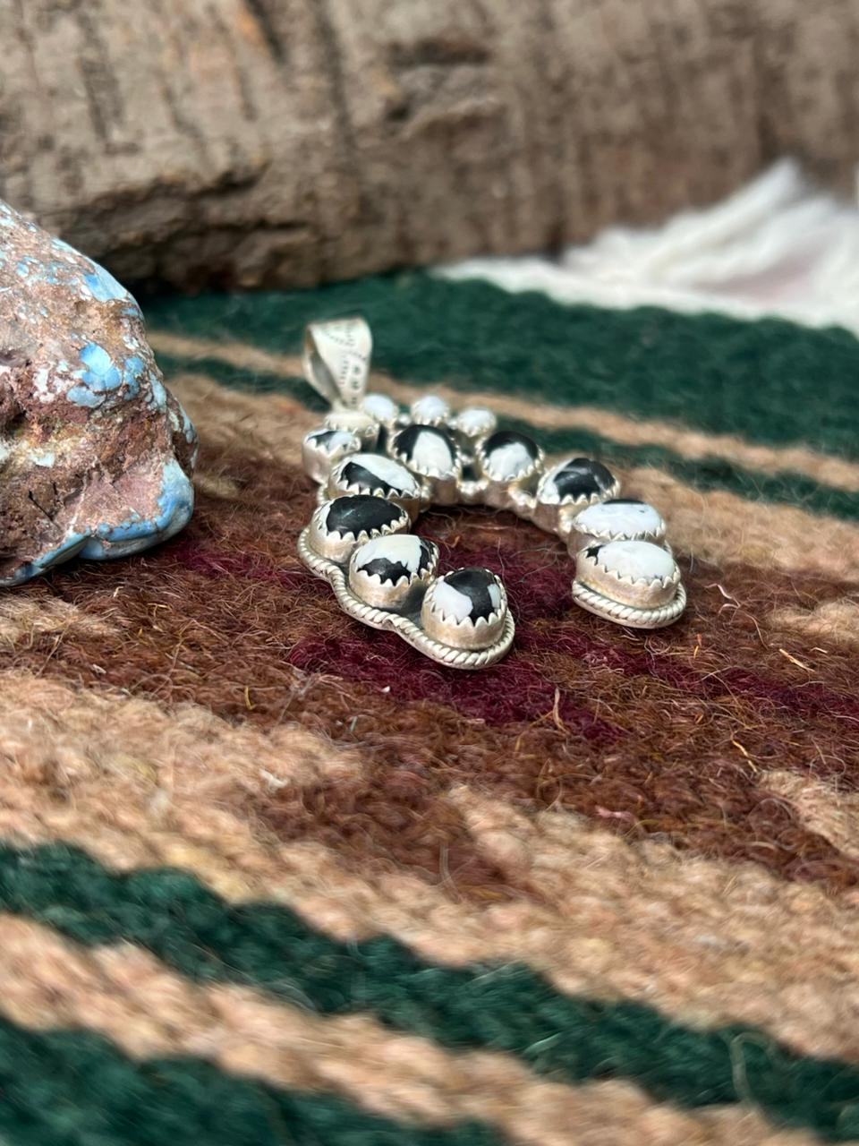 Handmade Sterling Silver White Buffalo Naja Pendant "Signed Nizhoni"