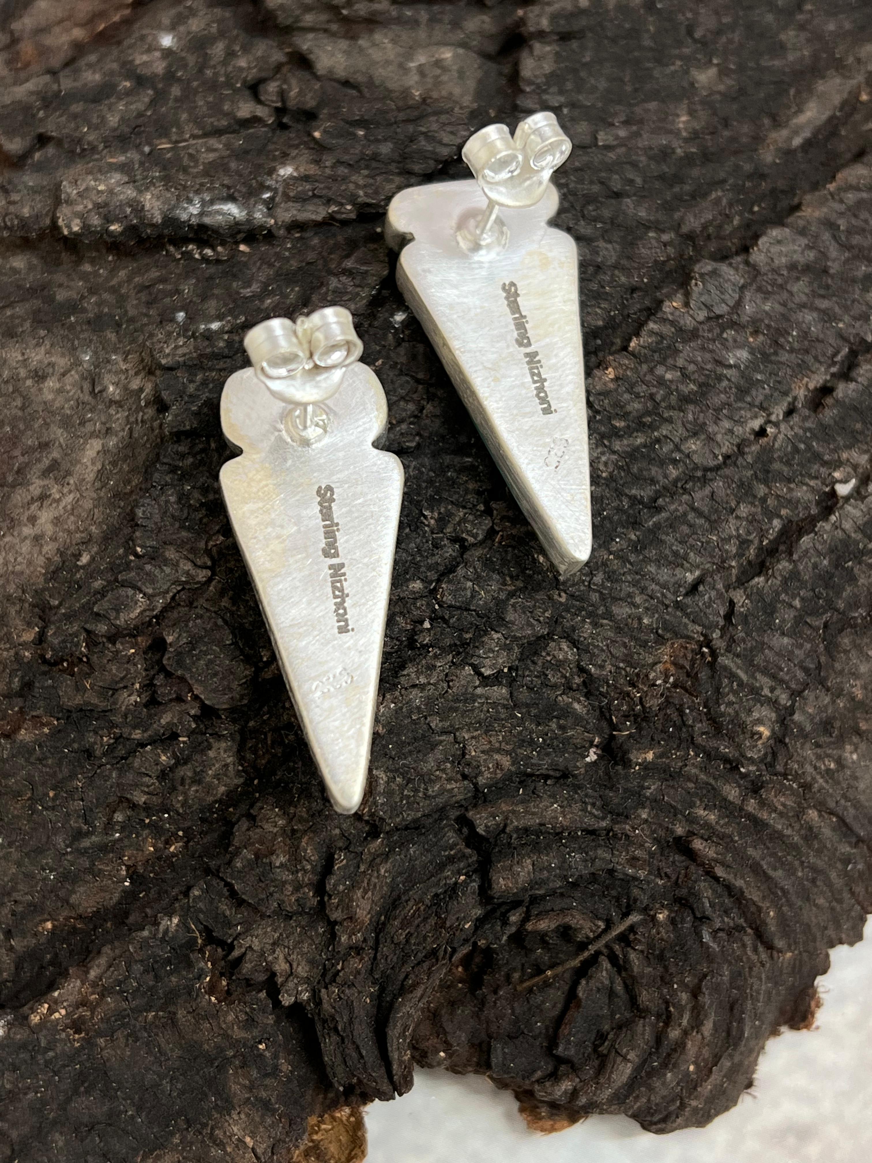 Handmade Sterling Silver Kingman Turquoise Post Studs with Signed Nizhoni (4)