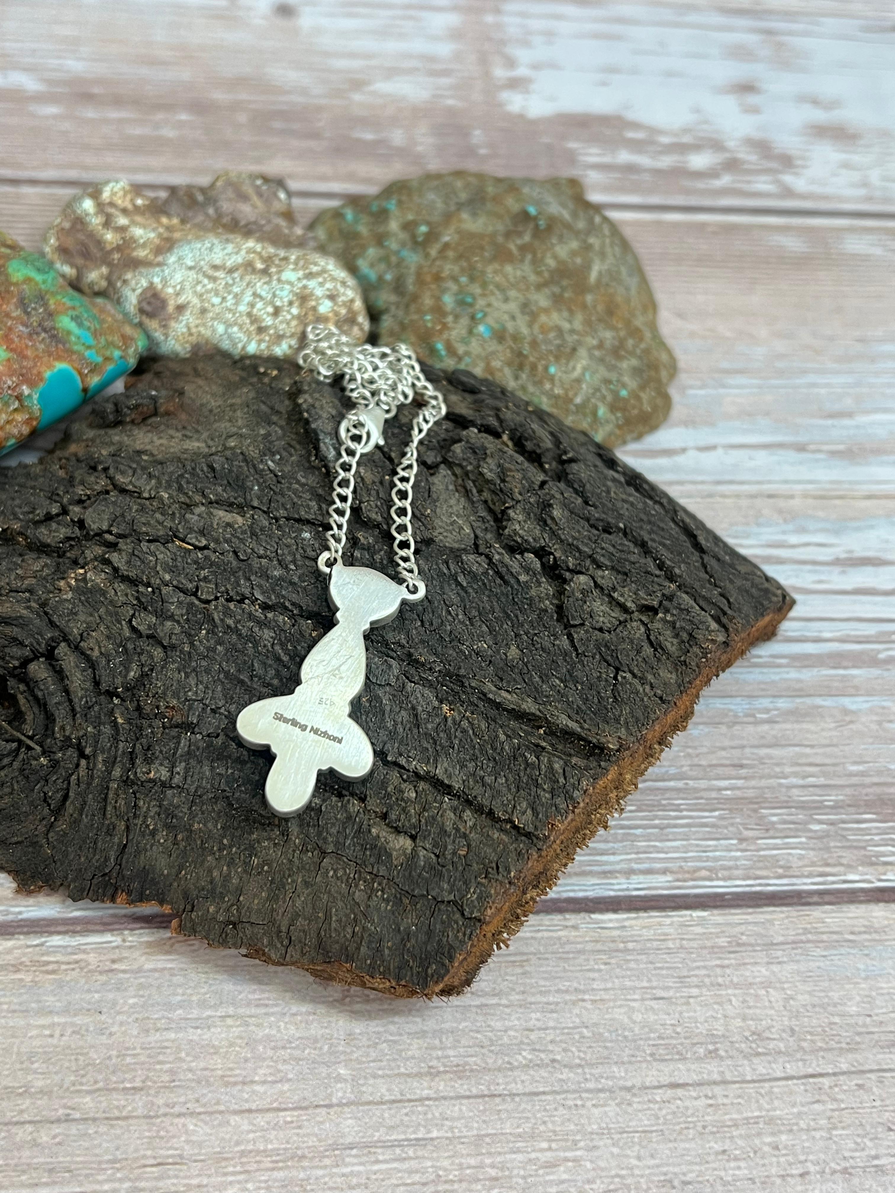 Handmade Sterling Silver Kingman Turquoise Necklace with Signed Nizhoni