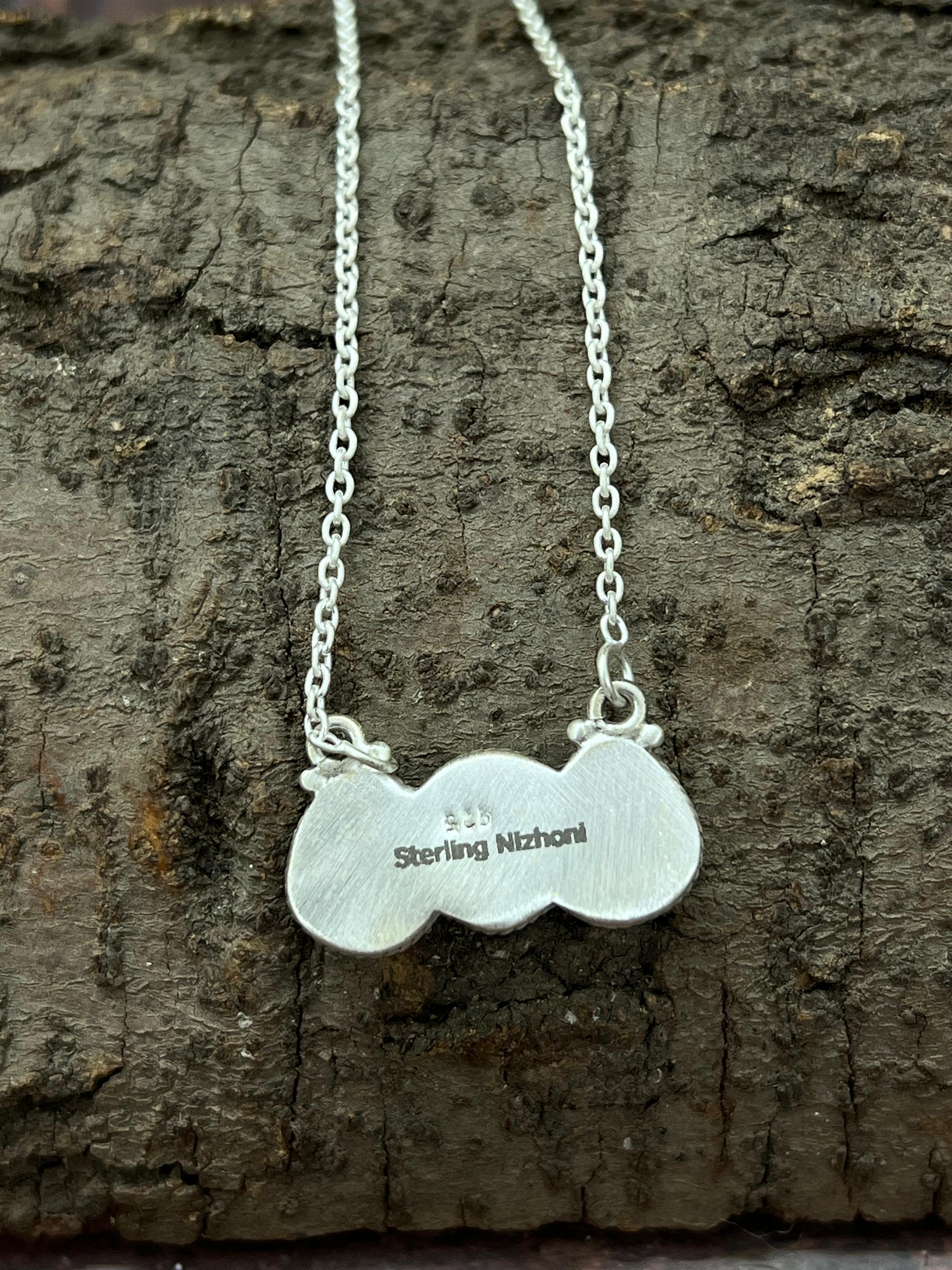 Handmade Sterling Silver Number 8 Turquoise Necklace with Signed Nizhoni