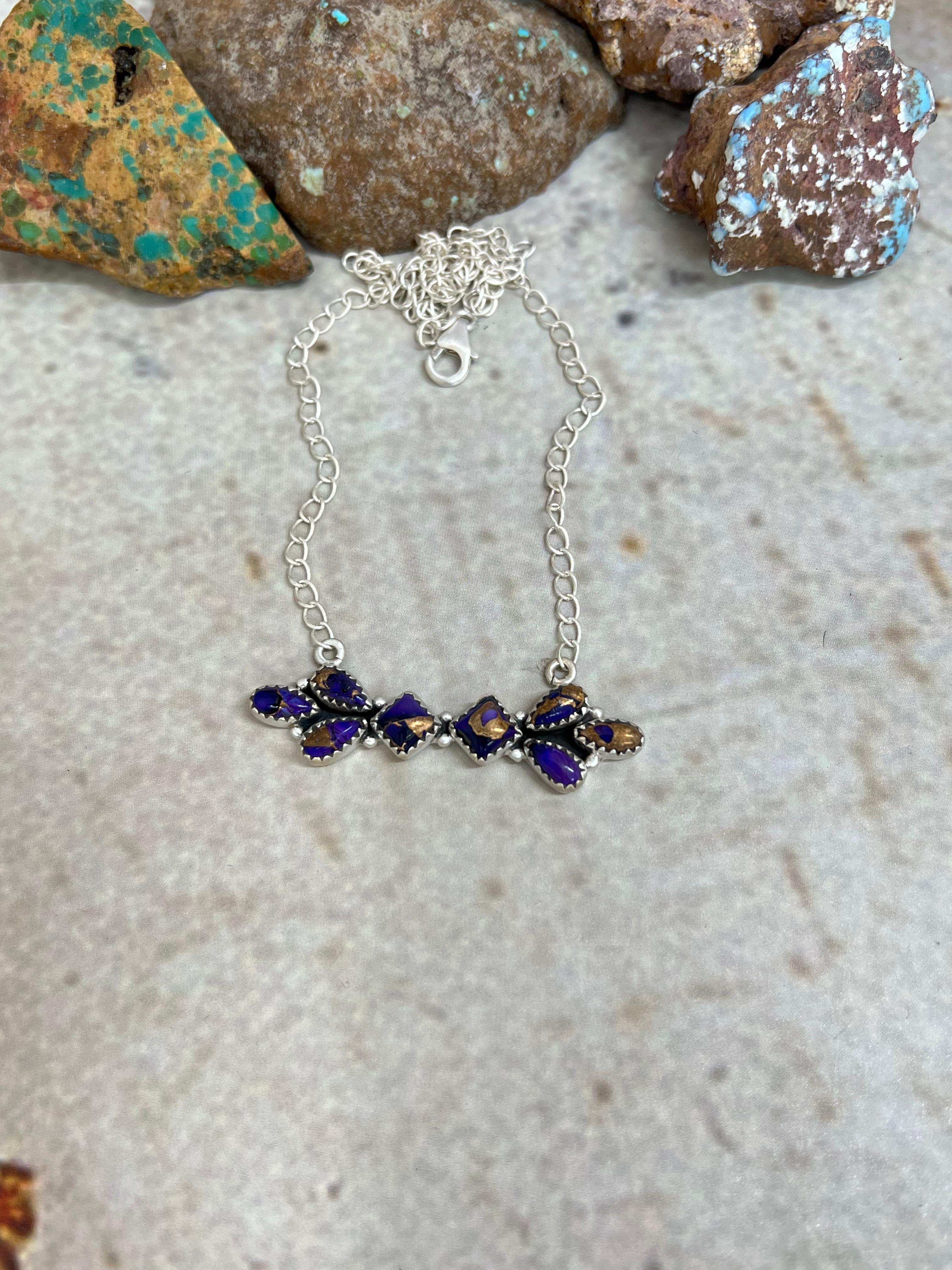 Handmade Sterling Silver Grape Dahlia Necklace with Signed Nizhoni