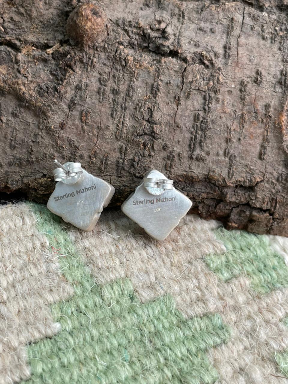 Handmade Sterling Silver Cotton Candy Post Studs Earrings "Signed Nizhoni"