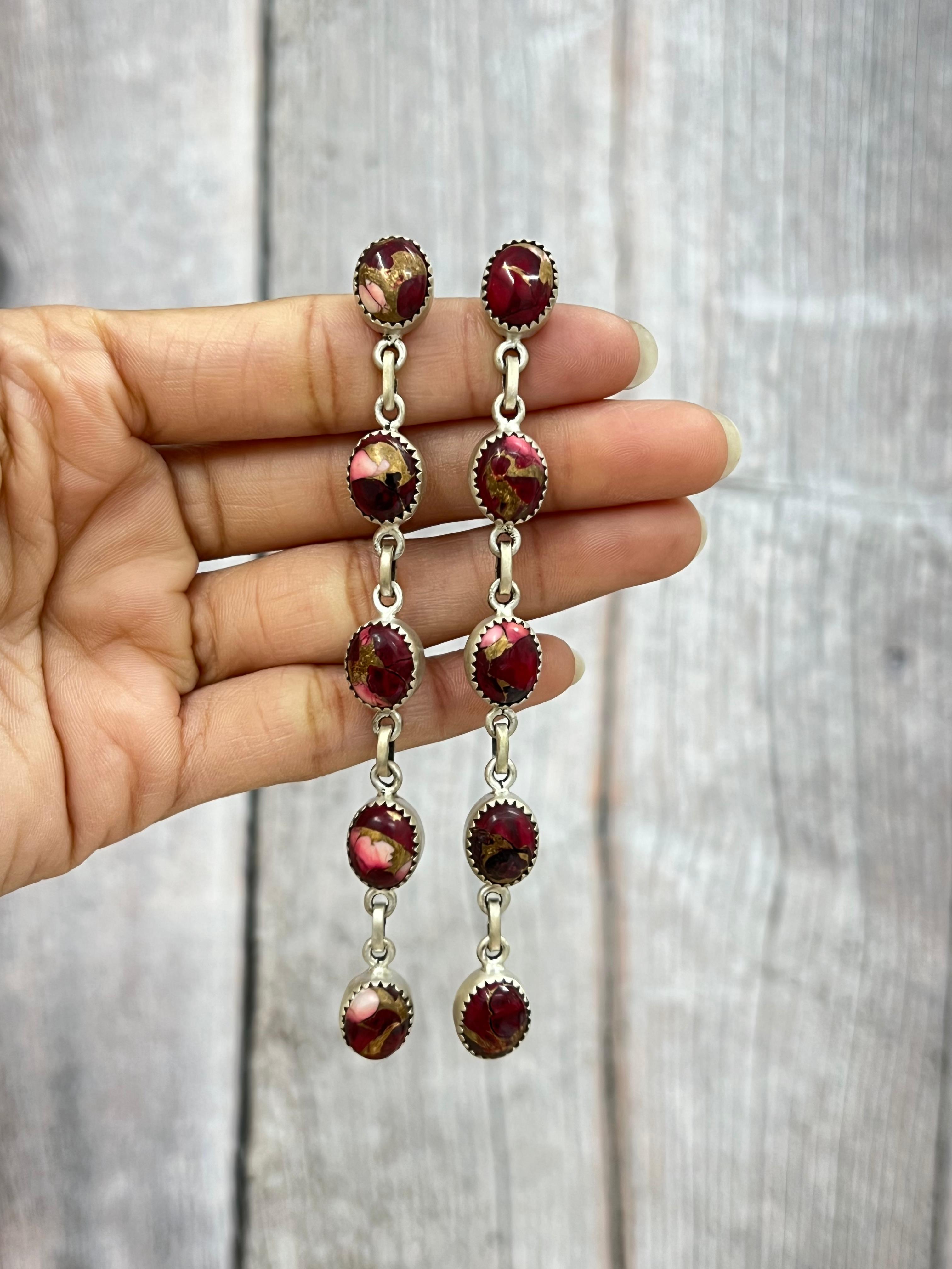 Handmade Sterling Silver Dahlia Rose Dangle Earrings with Signed Nizhoni