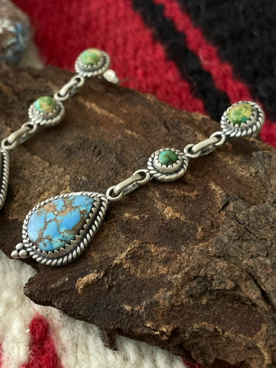 Handmade Sterling Silver Sonoran Mountain Turquoise with Golden Hills Turquoise Post Earrings "Signed Nizhoni"