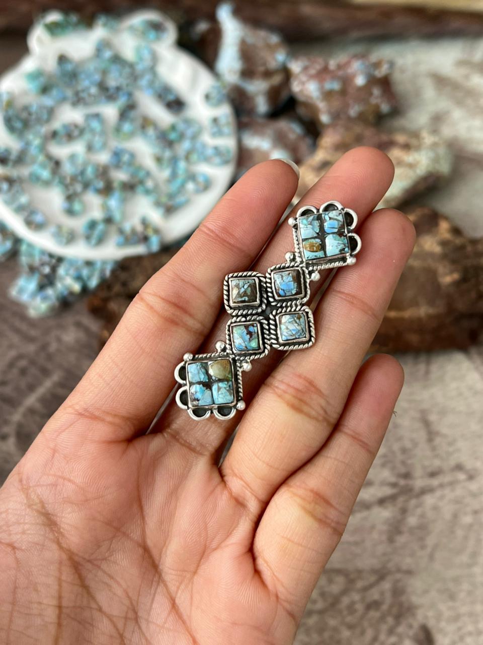 Handmade Sterling Silver 'Golden Hills Turquoise Cobble Collection' Adjustable Ring "Signed Nizhoni"