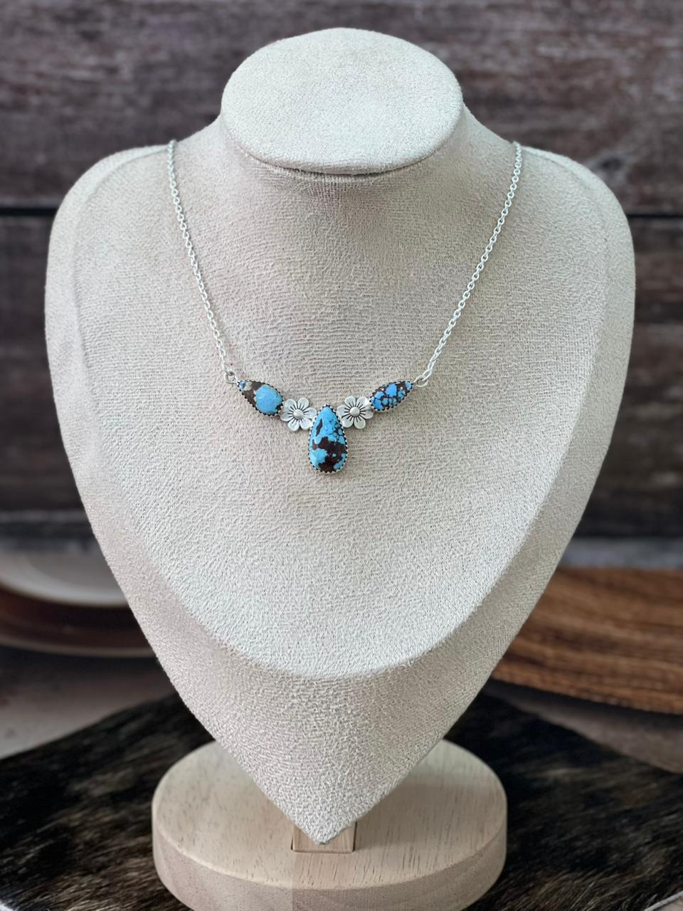 Handmade Sterling Silver Golden Hills Turquoise Necklace "Signed Nizhoni"