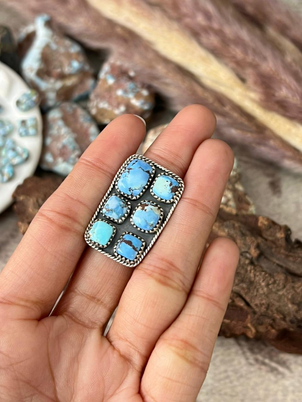 Handmade Sterling Silver Golden Hills Turquoise Adjustable Ring "Signed Nizhoni"