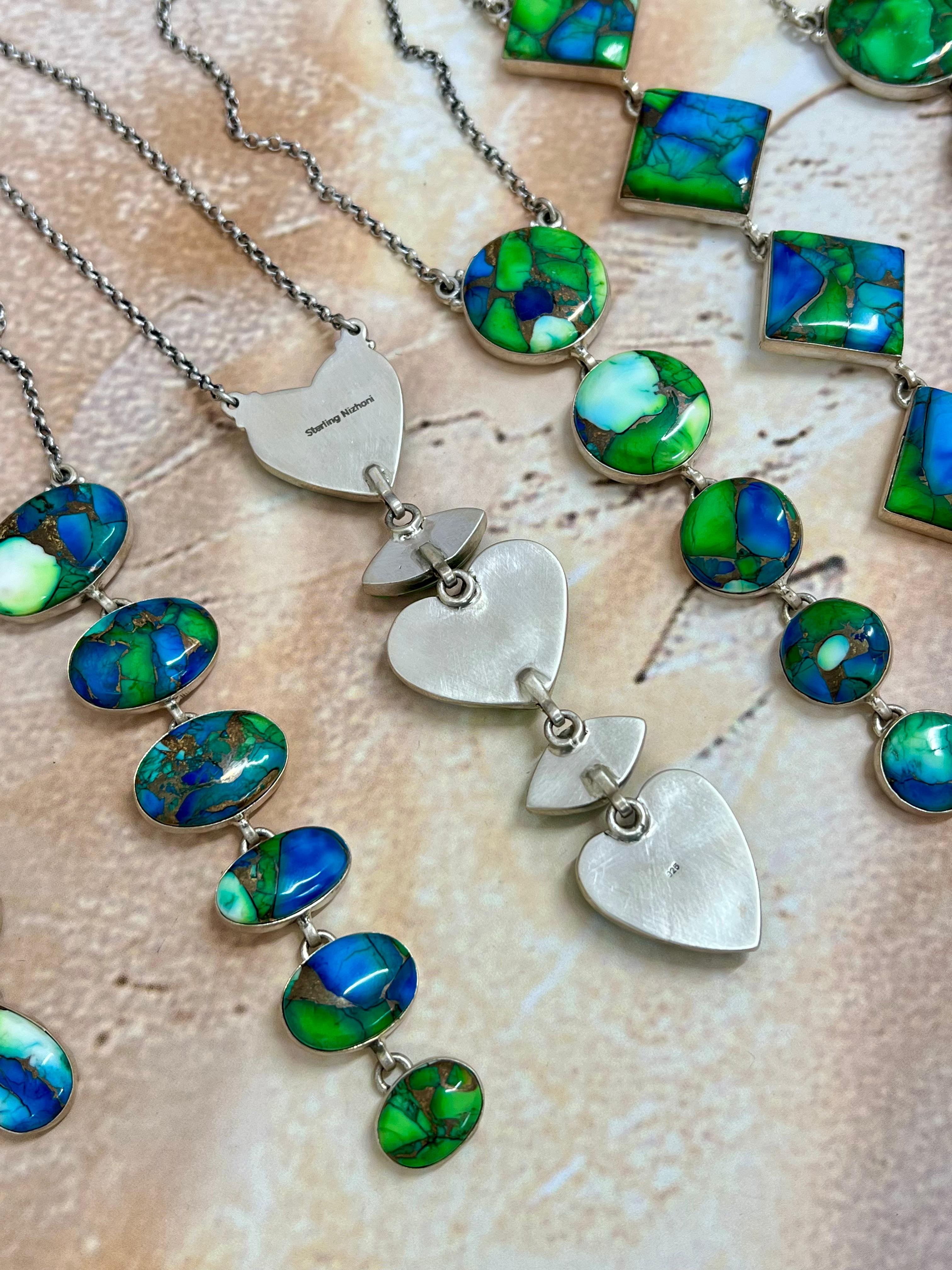 Handmade Sterling Silver Peacock Dahlia Necklace with Signed Nizhoni