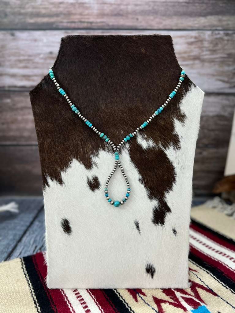 Handmade Sterling Silver Kingman Turquoise Beaded Necklace with Signed Nizhoni