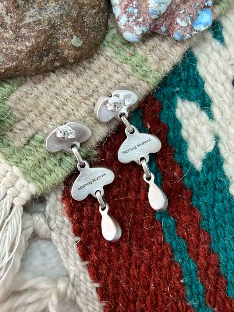 Handmade Sterling Silver Number 8 Turquoise Post Dangle Earrings "Signed Nizhoni"