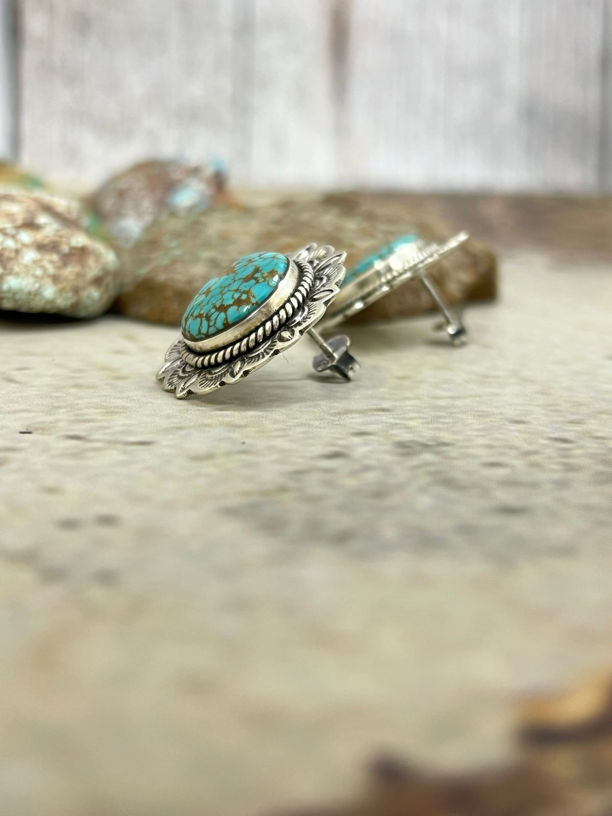 Handmade Sterling Silver Number 8 Turquoise Post Studs with Signed Nizhoni