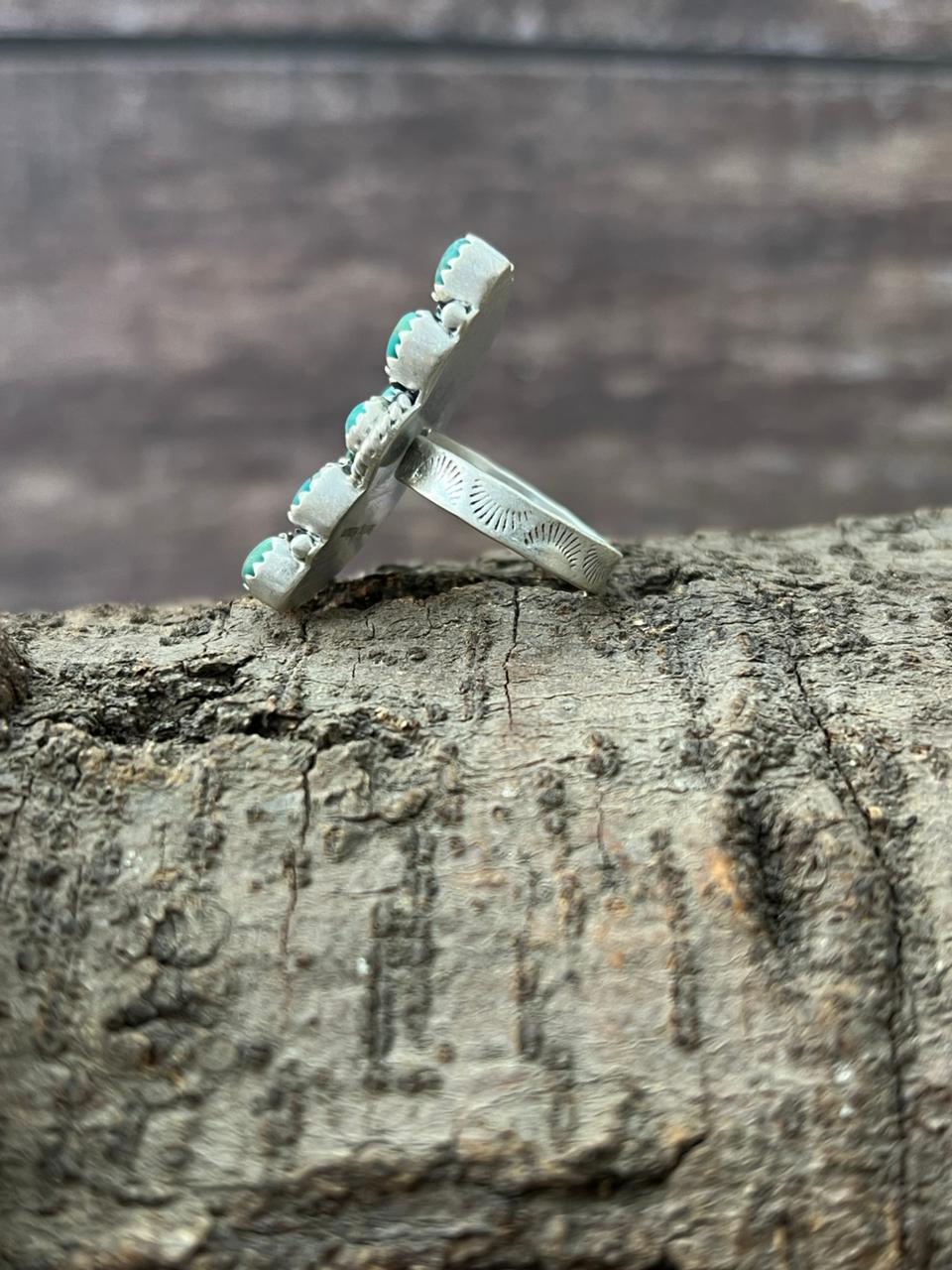 Handmade Sterling Silver Kingman Turquoise Adjustable Ring "Signed Nizhoni"