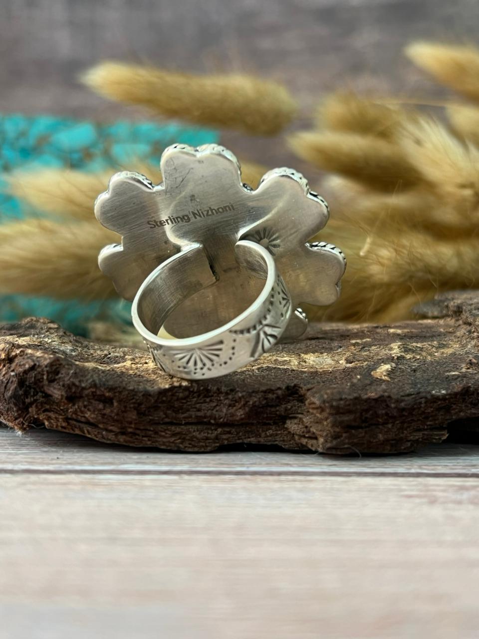Handmade Sterling Silver Mint Dahlia Collection: Adjustable Ring "Signed Nizhoni" (3)