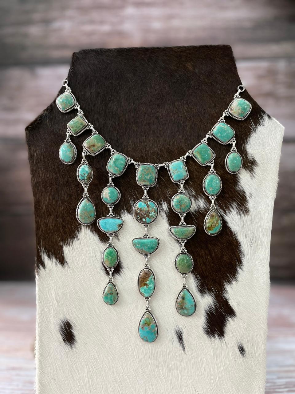 Handmade Sterling Silver Mantis Turquoise Necklace with Signed Nizhoni