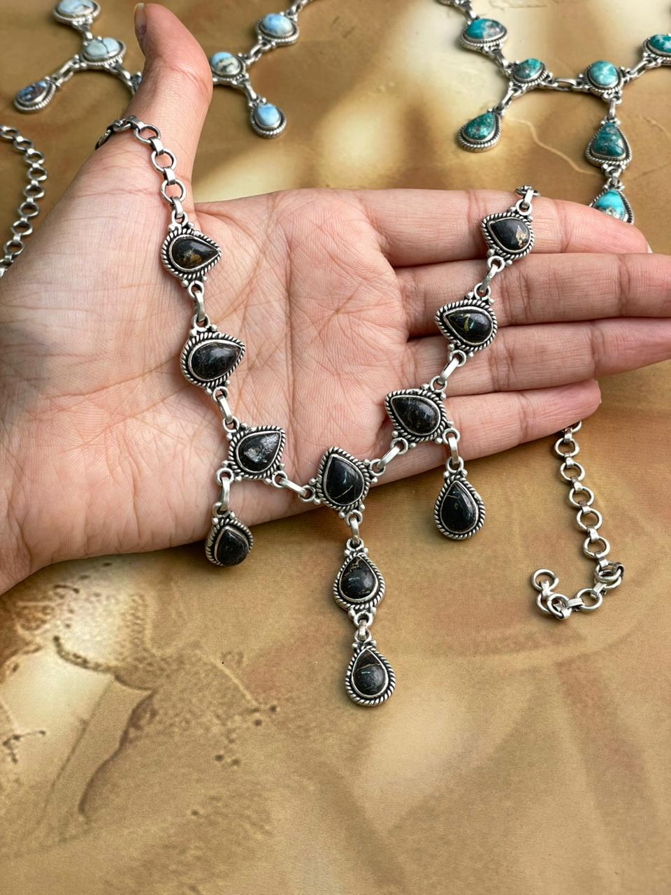 Handmade Sterling Silver Multi Stone Necklace "Signed Nizhoni"