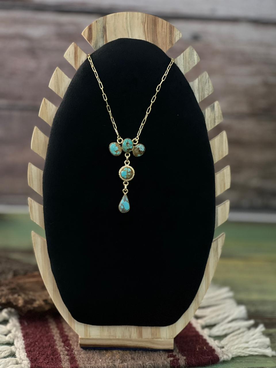 The Golden Collection Handmade Number 8 Turquoise with Gold Drop Necklace