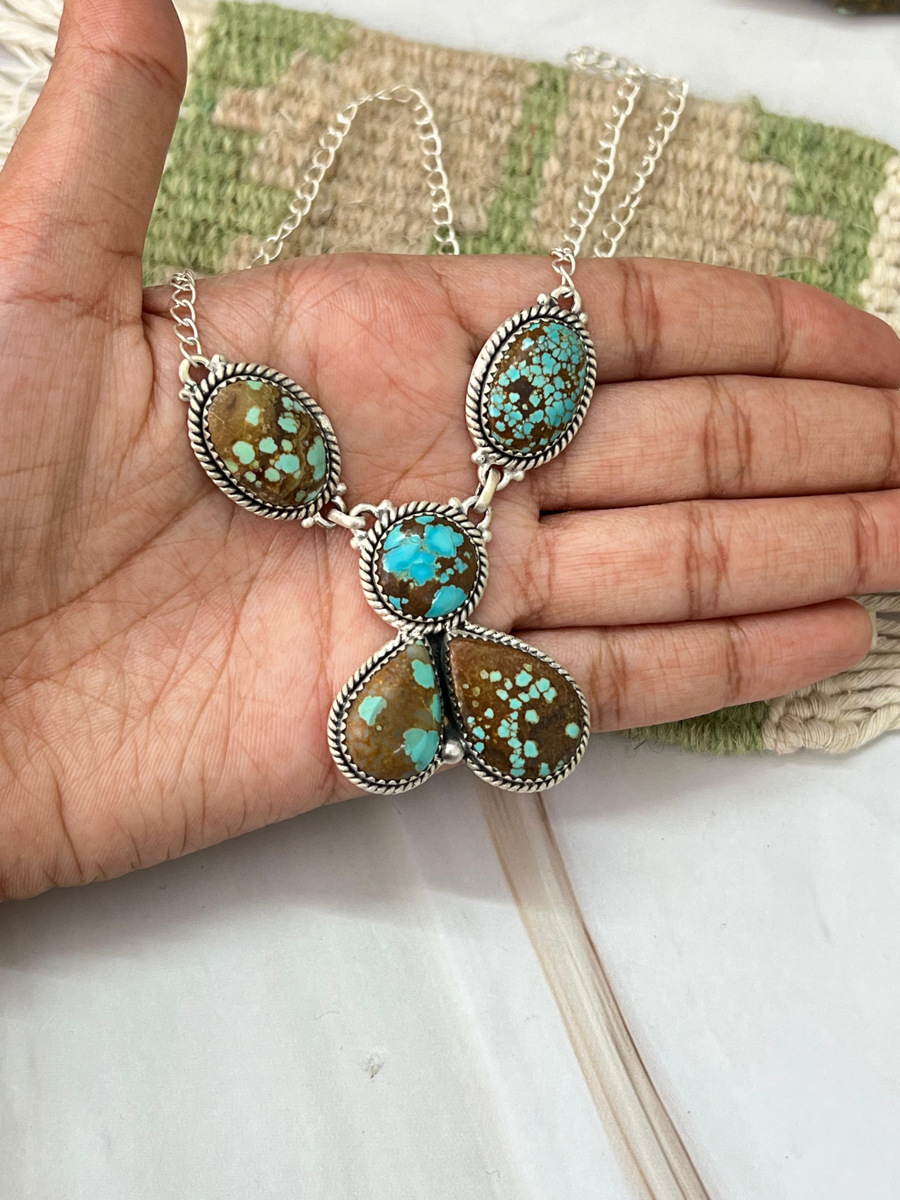 Handmade Sterling Silver Number 8 Turquoise Necklace with Signed Nizhoni