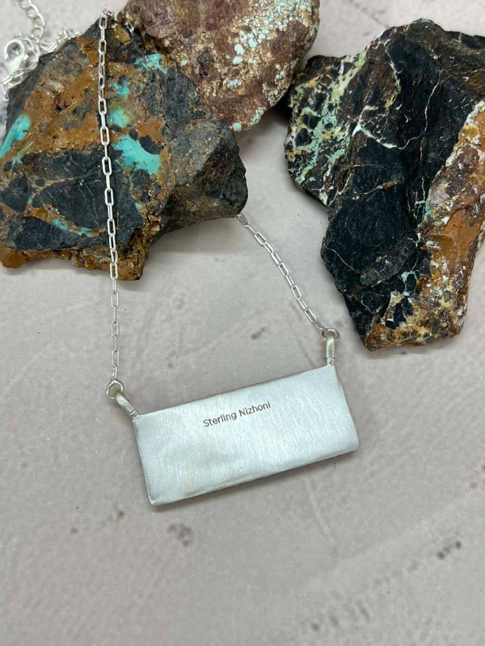 Handmade Sterling Silver Kingman Turquoise Necklace "Signed Nizhoni"