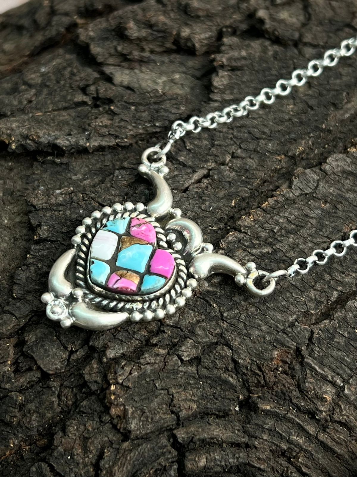 Handmade Sterling Silver Cotton Candy Necklace "Signed Nizhoni"