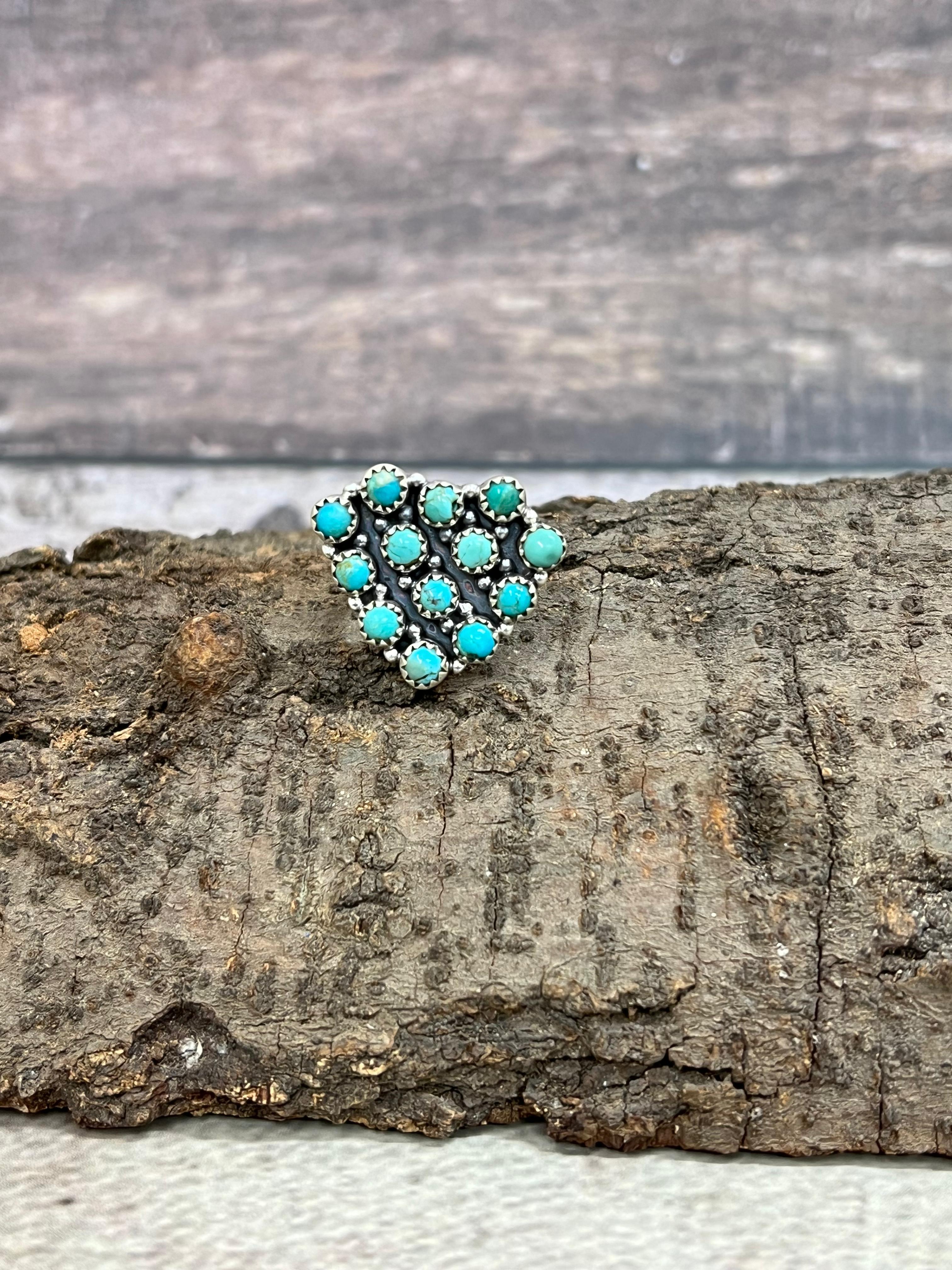 Handmade Sterling Silver Kingman Turquoise Heart Adjustable Ring with Signed Nizhoni (9)