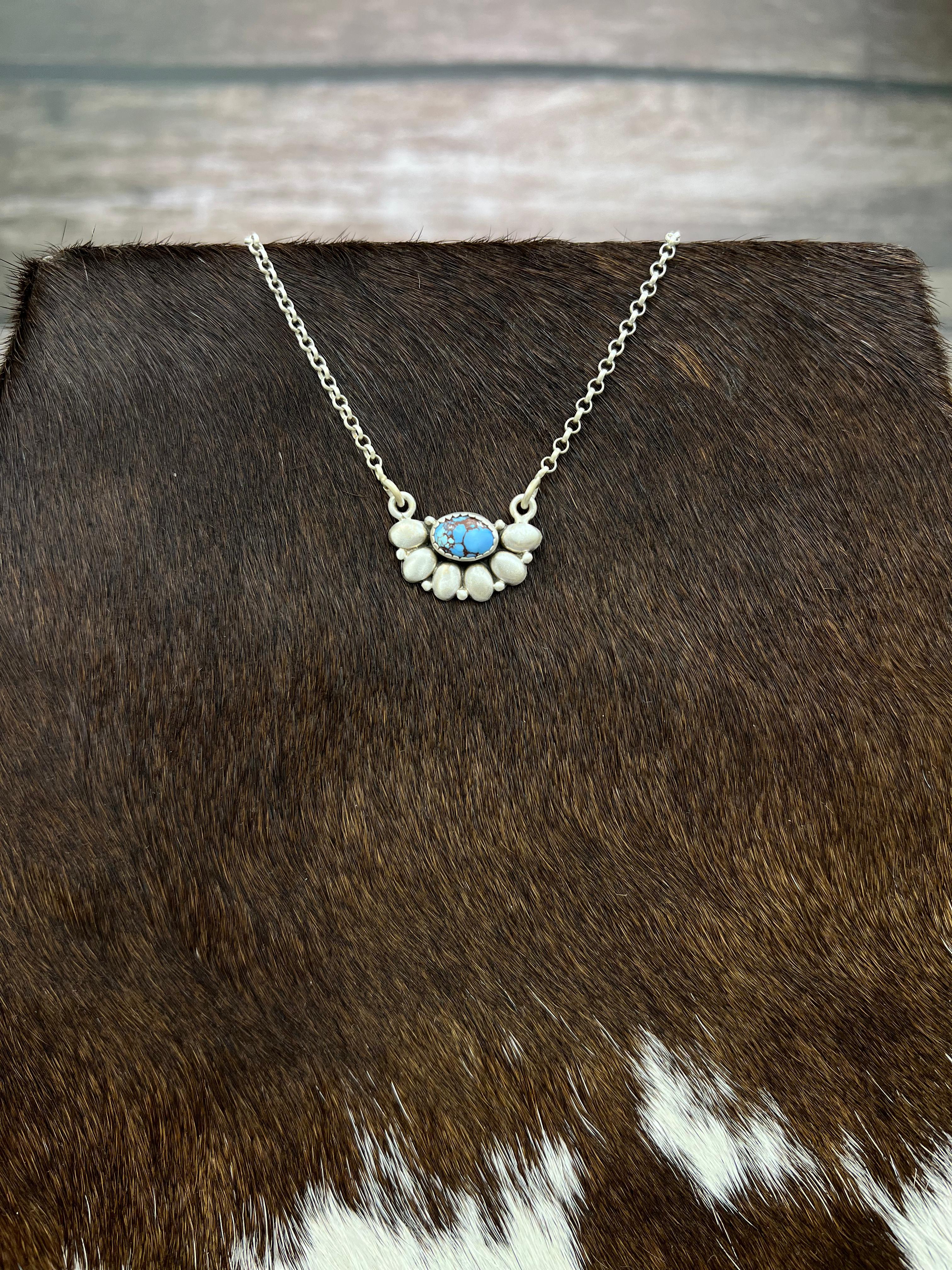 "Ball Collection" Handmade Sterling Silver Golden Hills Turquoise Necklace with Signed Nizhoni
