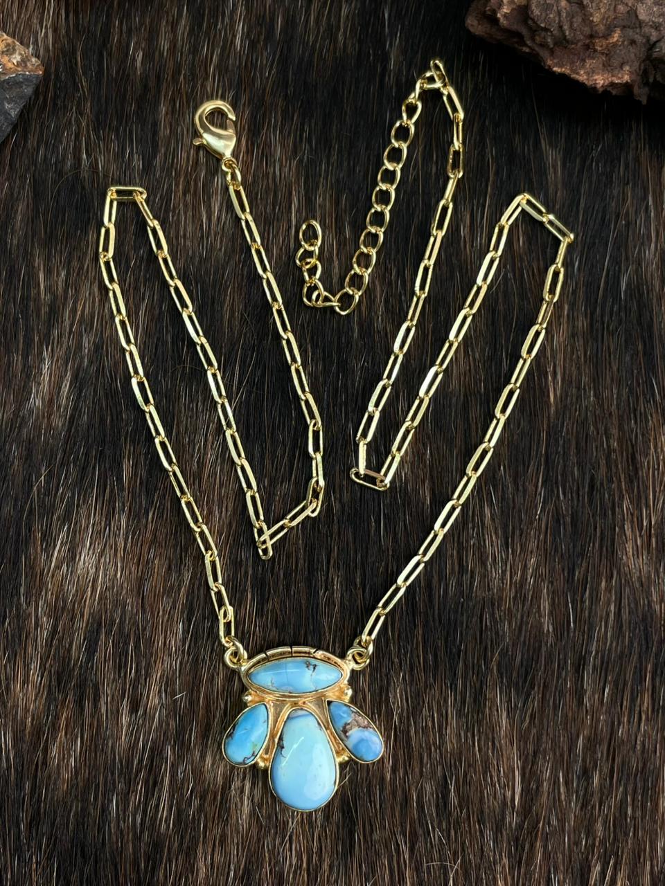 “The Golden Collection” Backroads Handmade Natural Golden Hills Turquoise Gold Plated Necklace