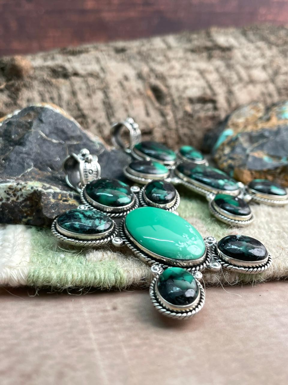 Handmade Sterling Silver Emerald Rose Pendant "Signed Nizhoni"