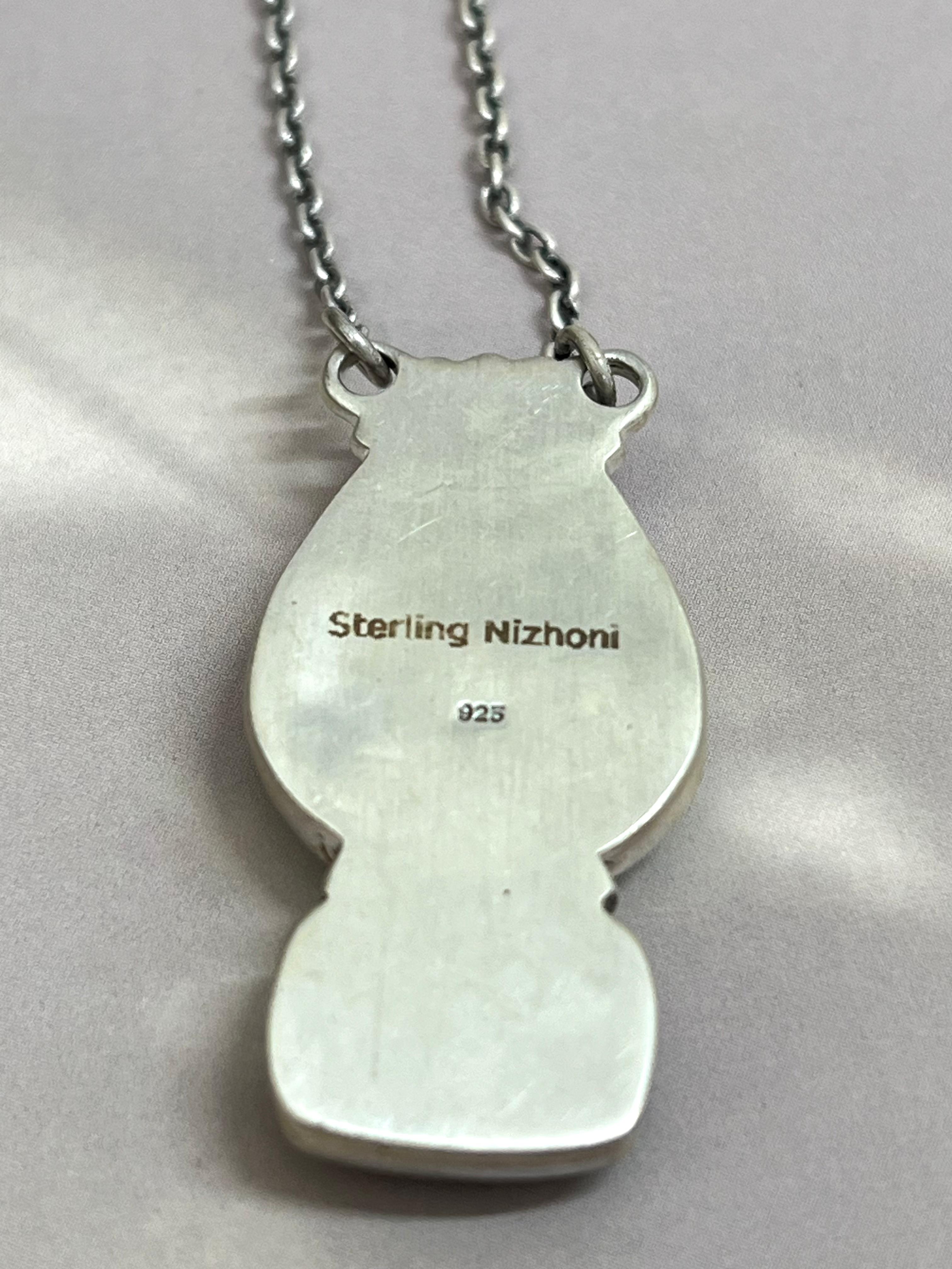 Handmade Sterling Silver Blackjack Turquoise Necklace Signed Nizhoni