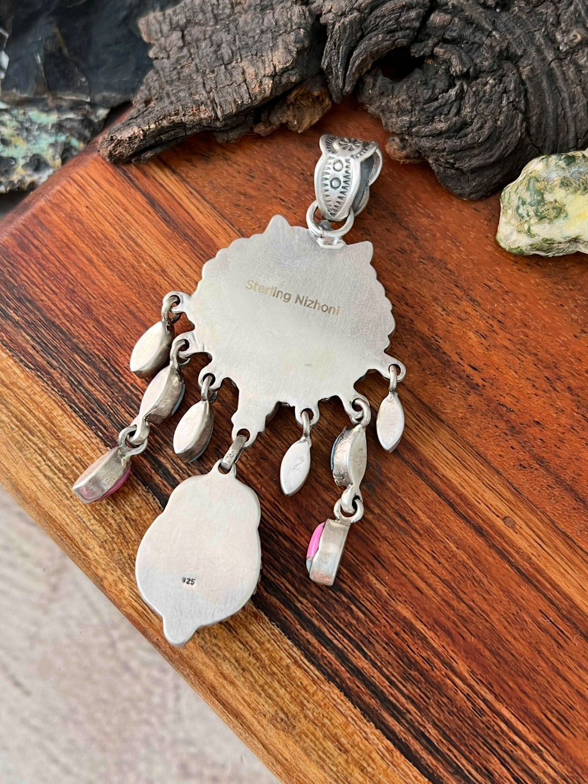 Handmade Sterling Silver Cotton Candy with Number 8 Turquoise Pendant "Signed Nizhoni"