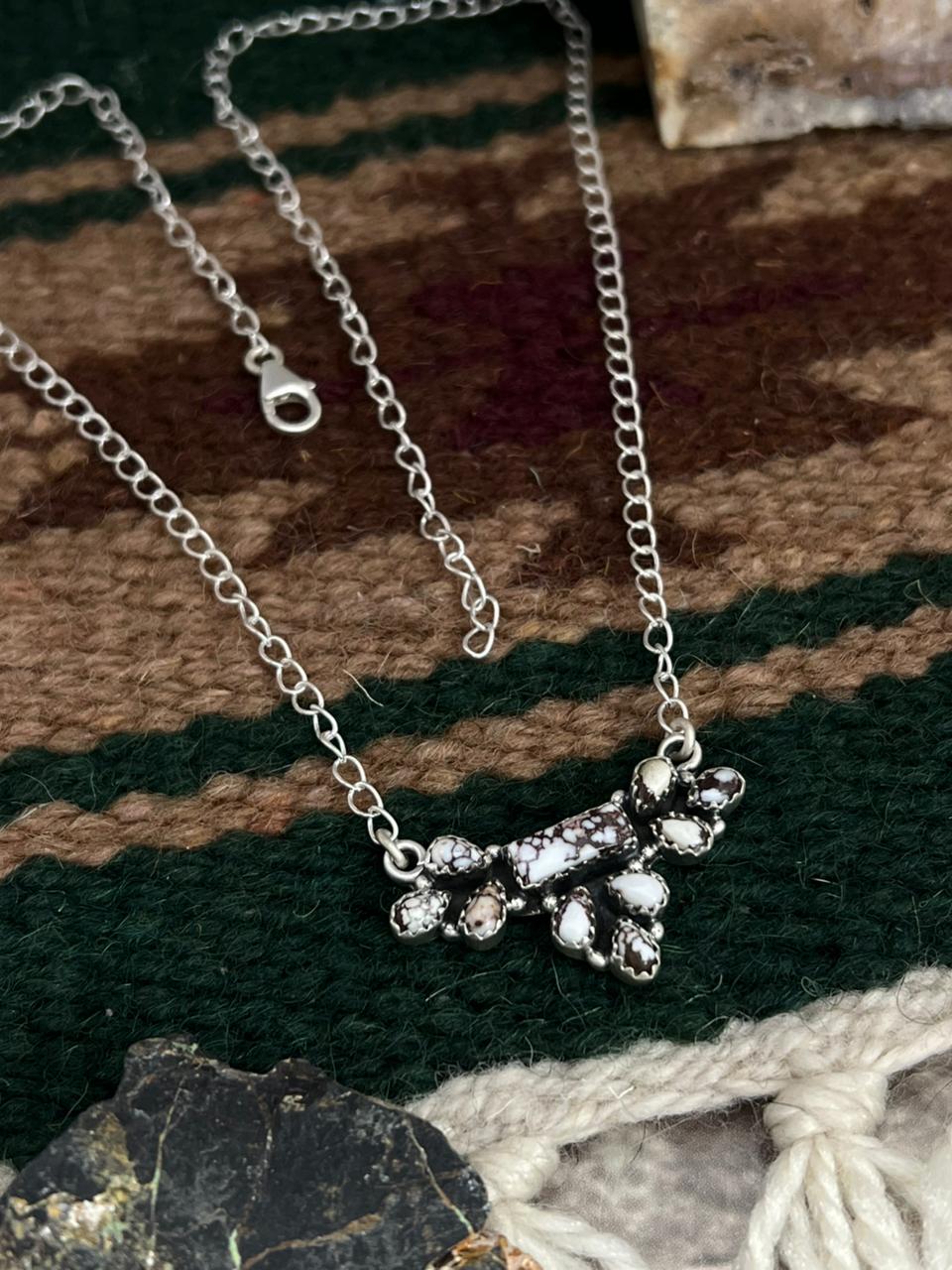 Handmade Sterling Silver Wild Horse Magnesite Necklace "Signed Nizhoni"