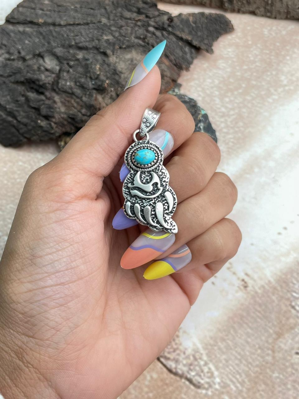 Added Handmade Sterling Silver Kingman Turquoise Pendant "Signed Nizhoni" (4)