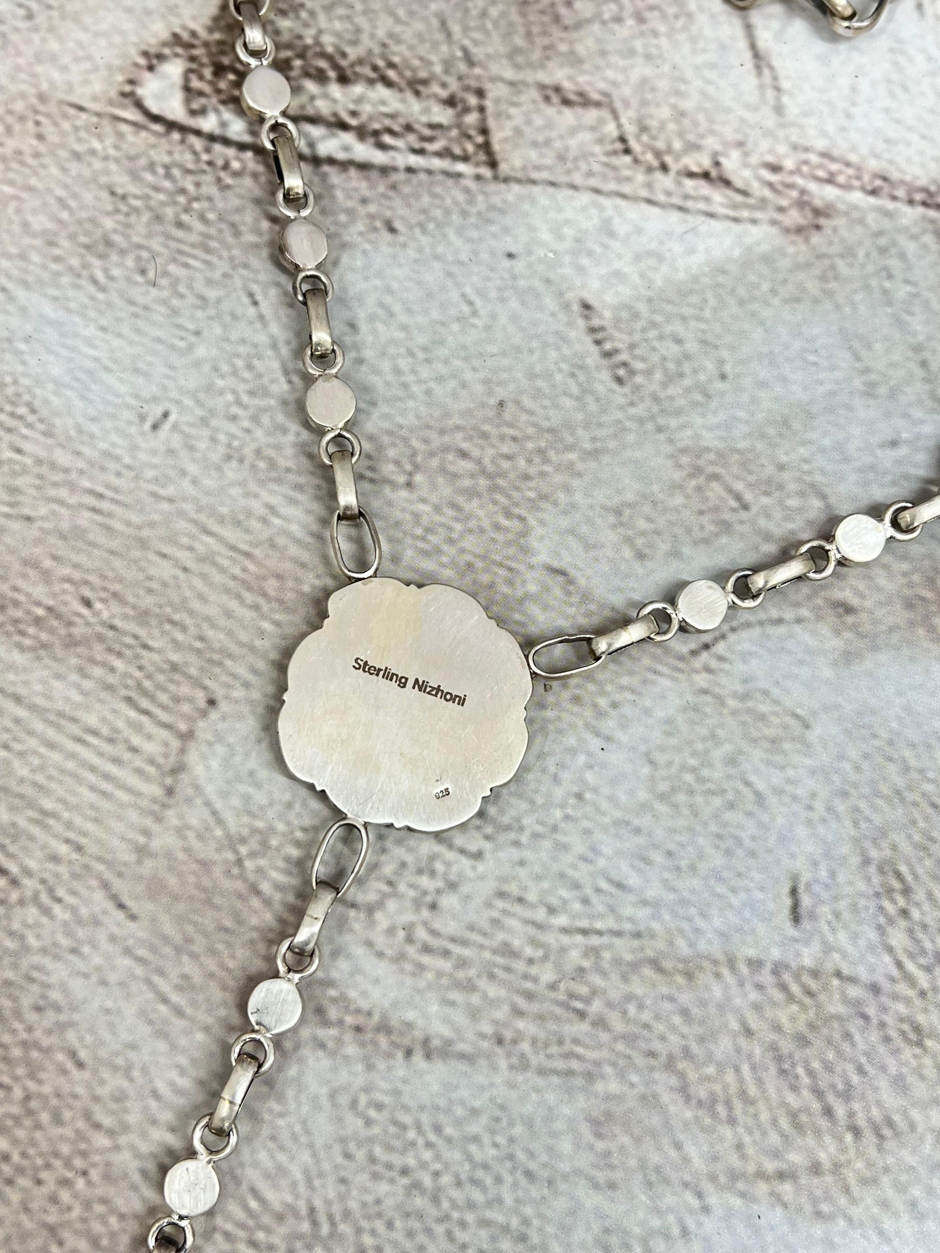 Handmade Sterling Silver Grape Dahlia, Honey Dahlia Necklace with Signed Nizhoni