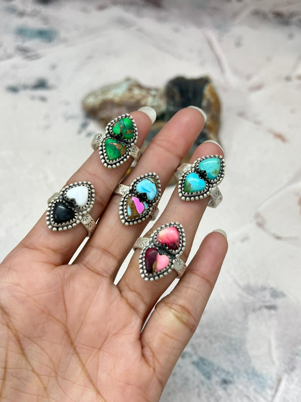 Handmade Sterling Silver Multi Stone Adjustable Ring "Signed Nizhoni"