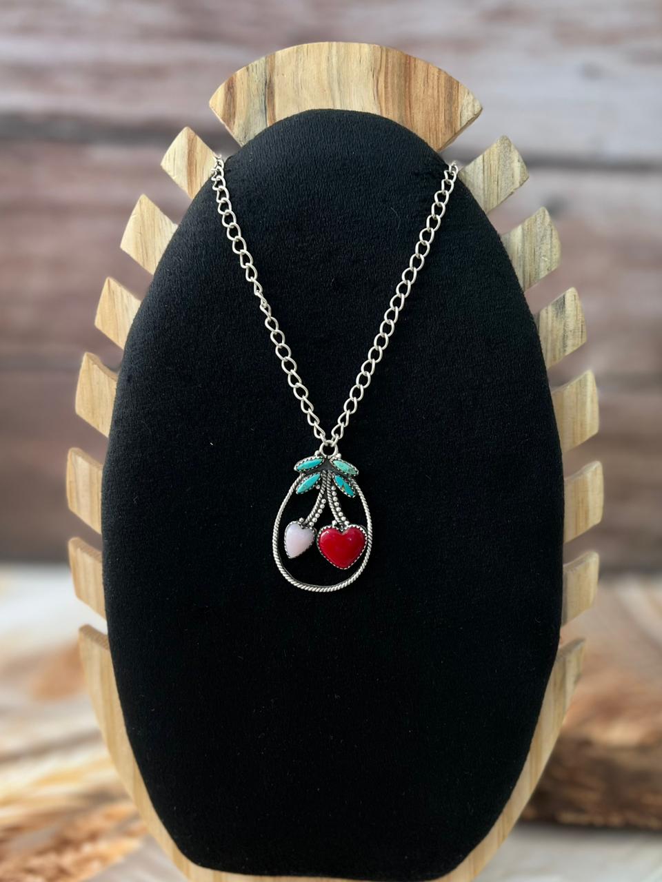 Handmade Sterling Silver Multi Stone Cherry Necklace "Signed Nizhoni"