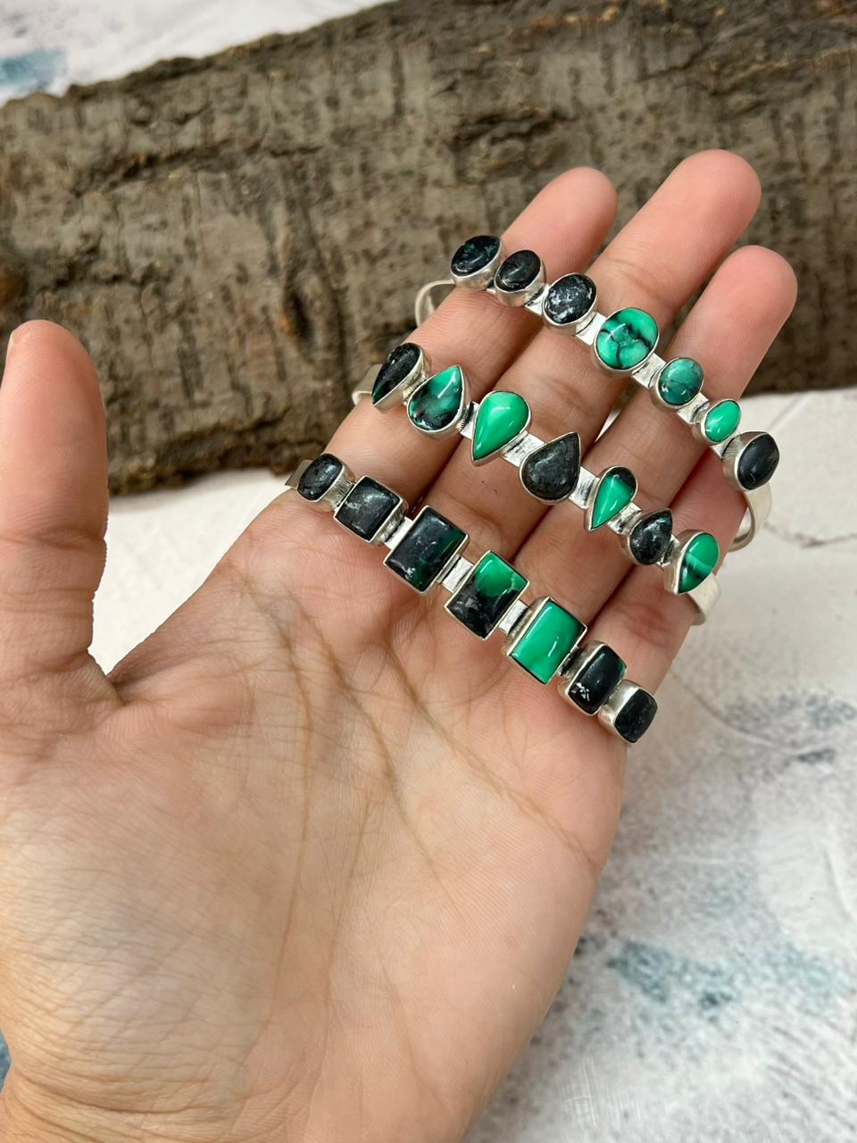 Handmade Sterling Silver Emerald Rose Cuff Bracelet "Signed Nizhoni"