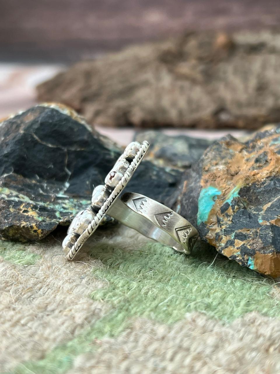 Handmade Sterling Silver Wildhorse Magnesite Adjustable Ring "Signed Nizhoni"