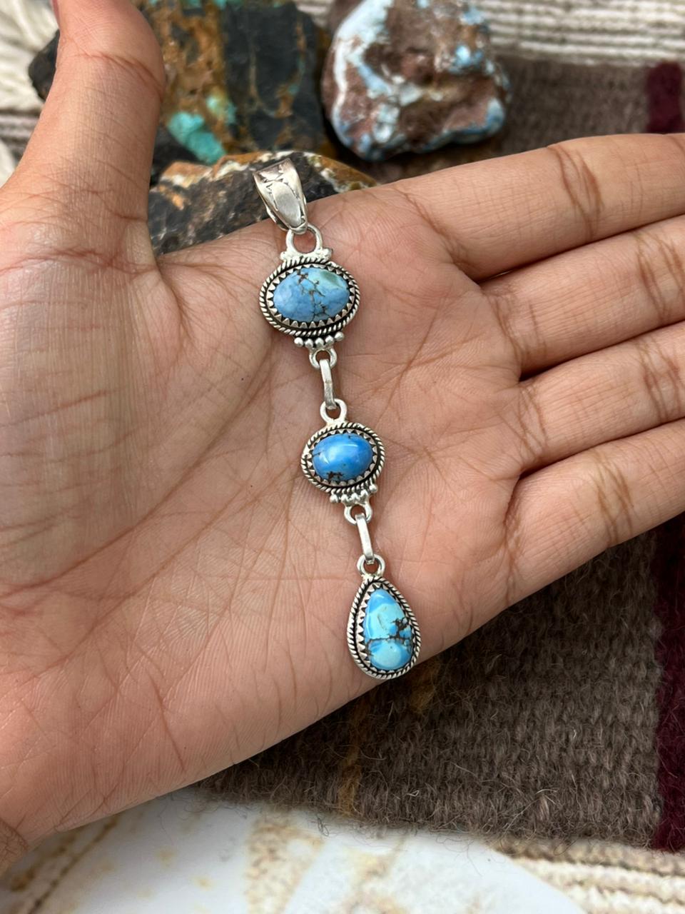 Handmade Sterling Silver Golden Hills Turquoise Pendant "Signed Nizhoni"