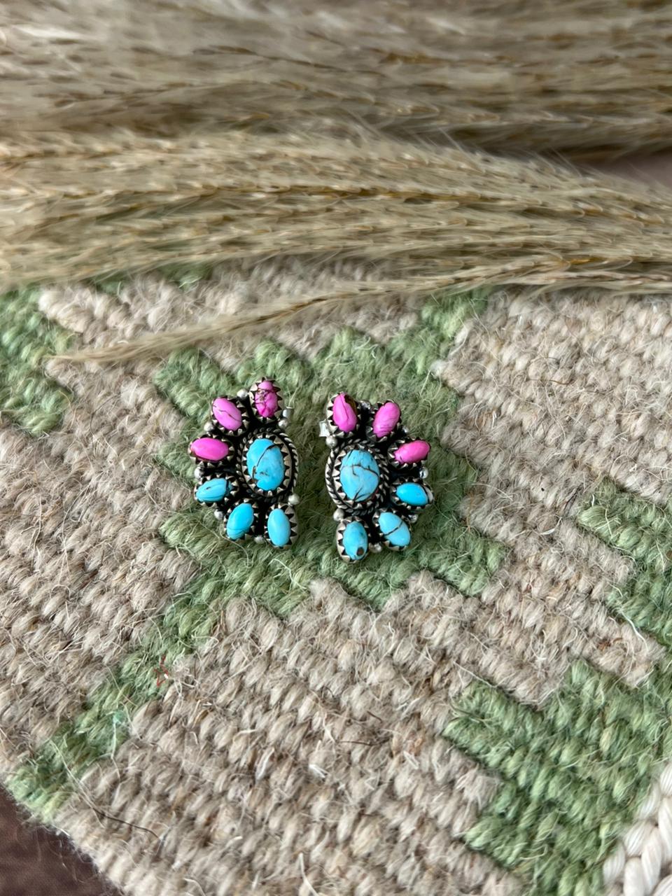 Handmade Sterling Silver Cotton Candy Post Studs Earrings "Signed Nizhoni"
