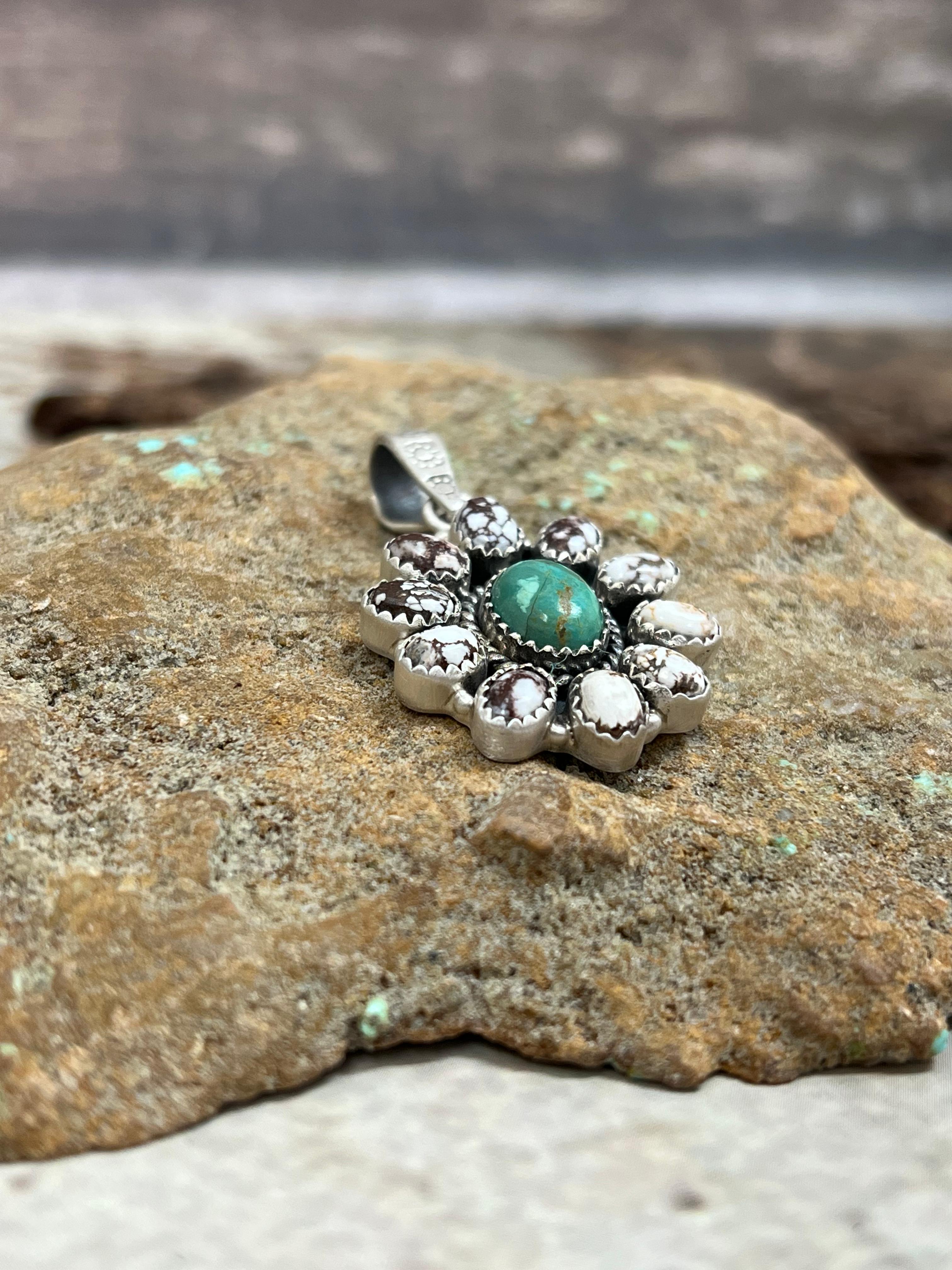 Handmade Sterling Silver Kingman with Wild Horse Pendant Signed Nizhoni