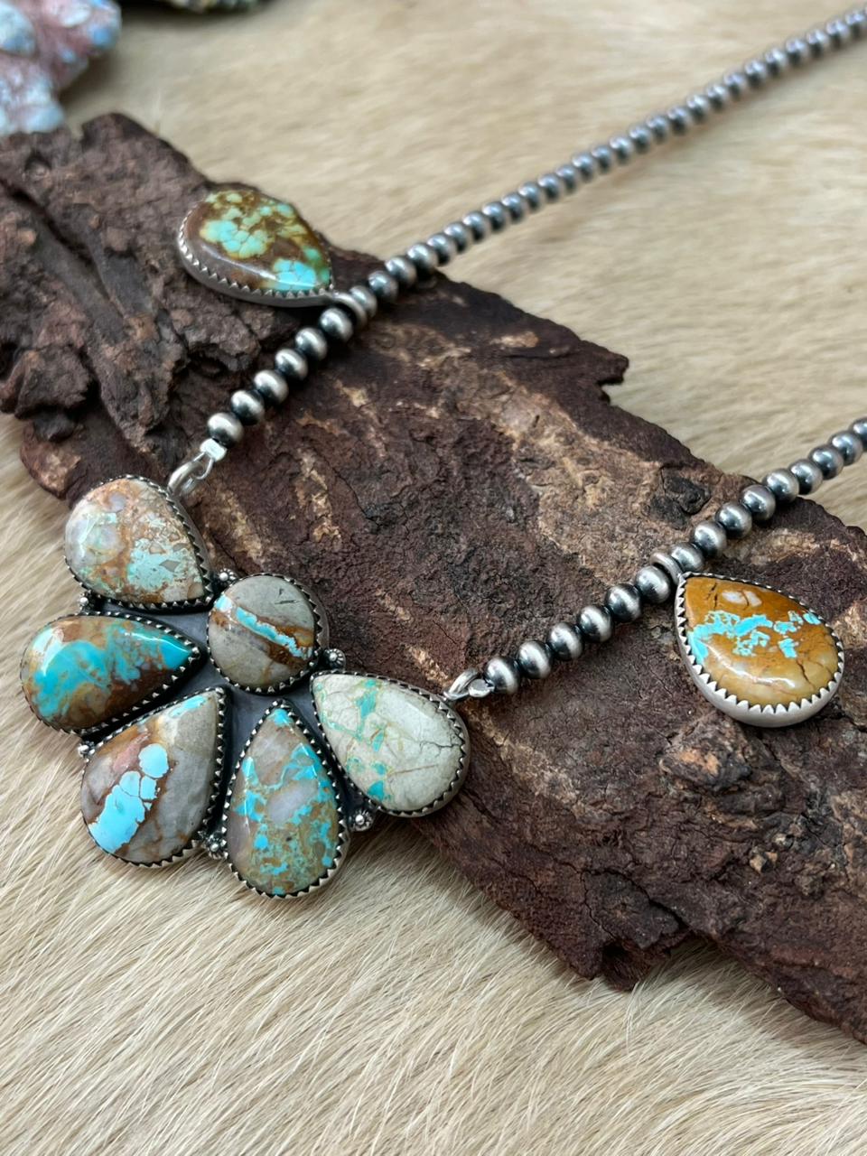 Handmade Sterling Silver Royston Ribbon Turquoise Beaded Necklace "Signed Nizhoni"