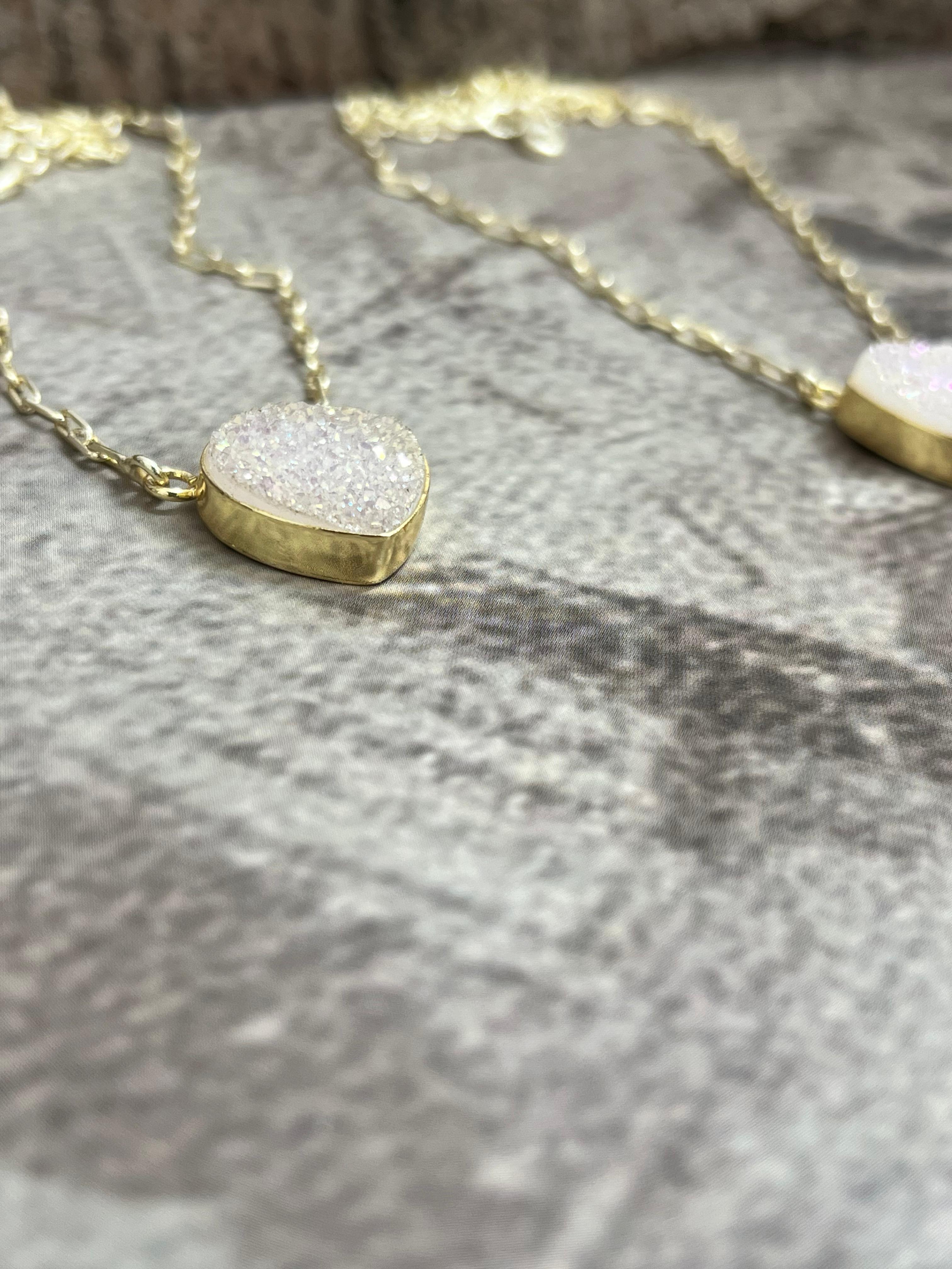 “The Boho Collection” Handmade Natural White Druzy Necklace 2 Styles