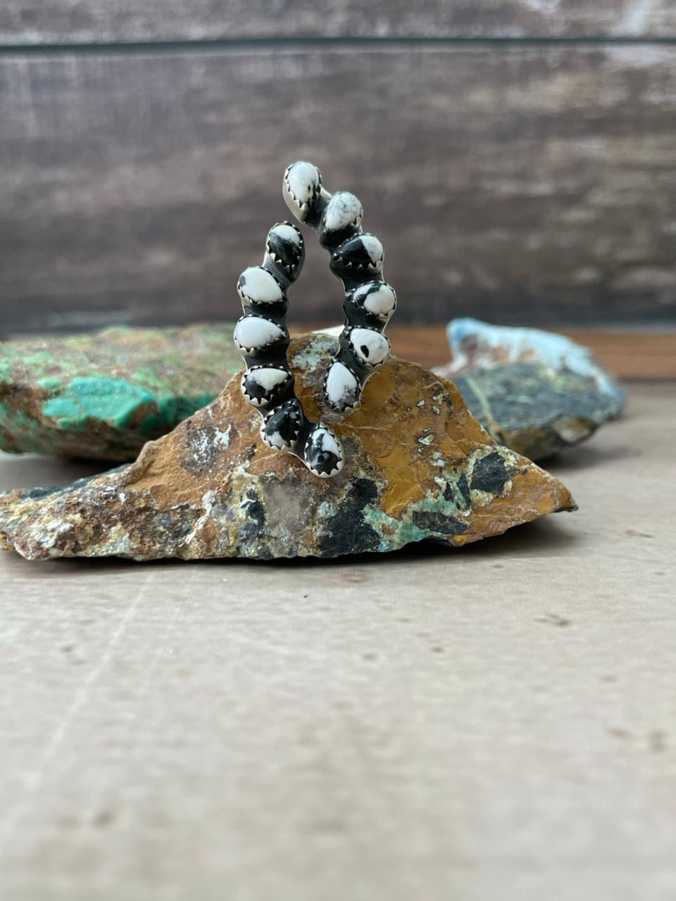 Handmade Sterling Silver White Buffalo Adjustable Ring "Signed Nizhoni"