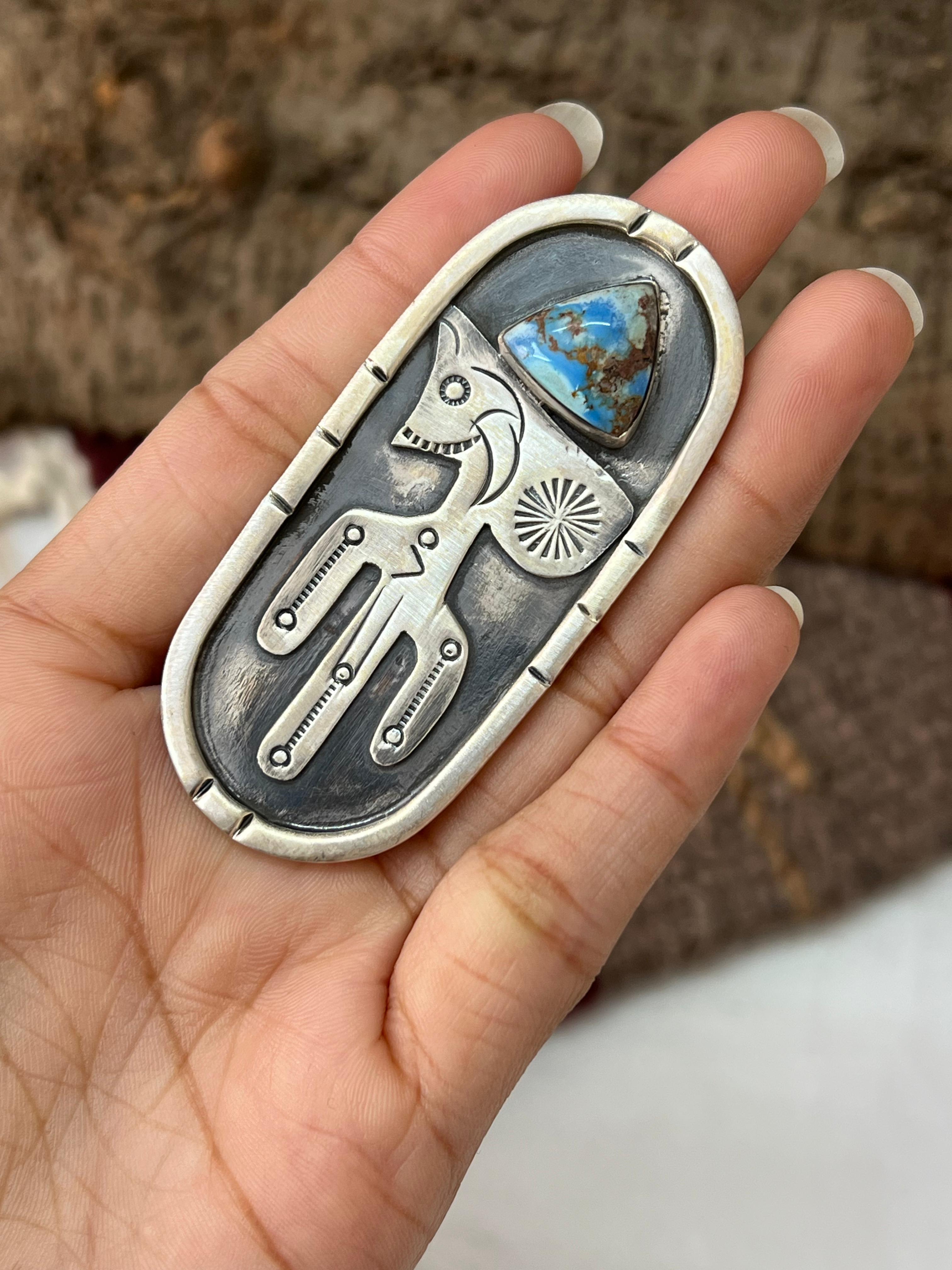 Handmade Sterling Silver with Golden Hills Turquoise Adjustable Ring with Signed Nizhoni