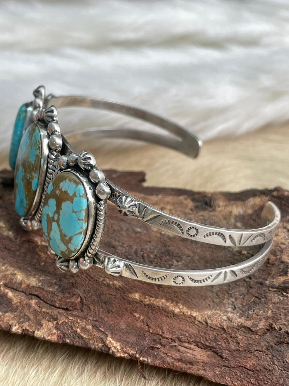 Handmade Sterling Silver Number 8 Turquoise Bracelet "Signed Nizhoni"