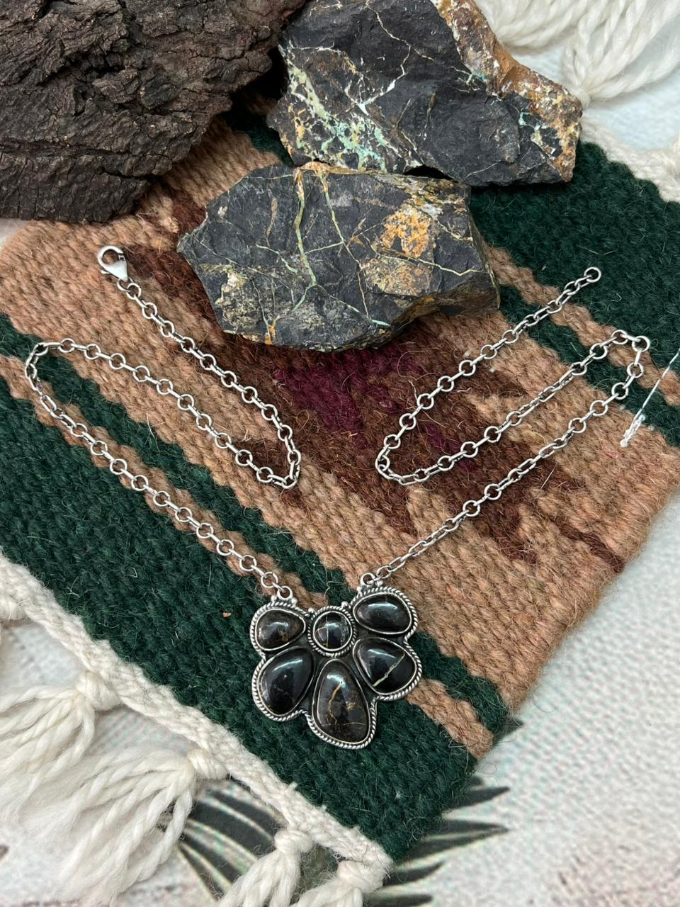 Handmade Sterling Silver Blackjack Turquoise Necklace "Signed Nizhoni"